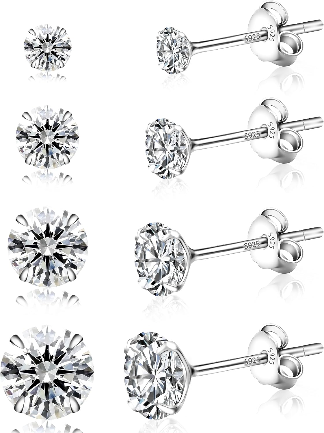 Yiorxu 4 Pairs Sterling Silver Earrings for Women,Stud Earrings for Women,5A+ Cu...