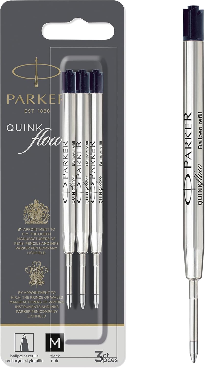 Parker Ballpoint Pen Refills | Medium Point | Black QUINKflow Ink | 3 Count