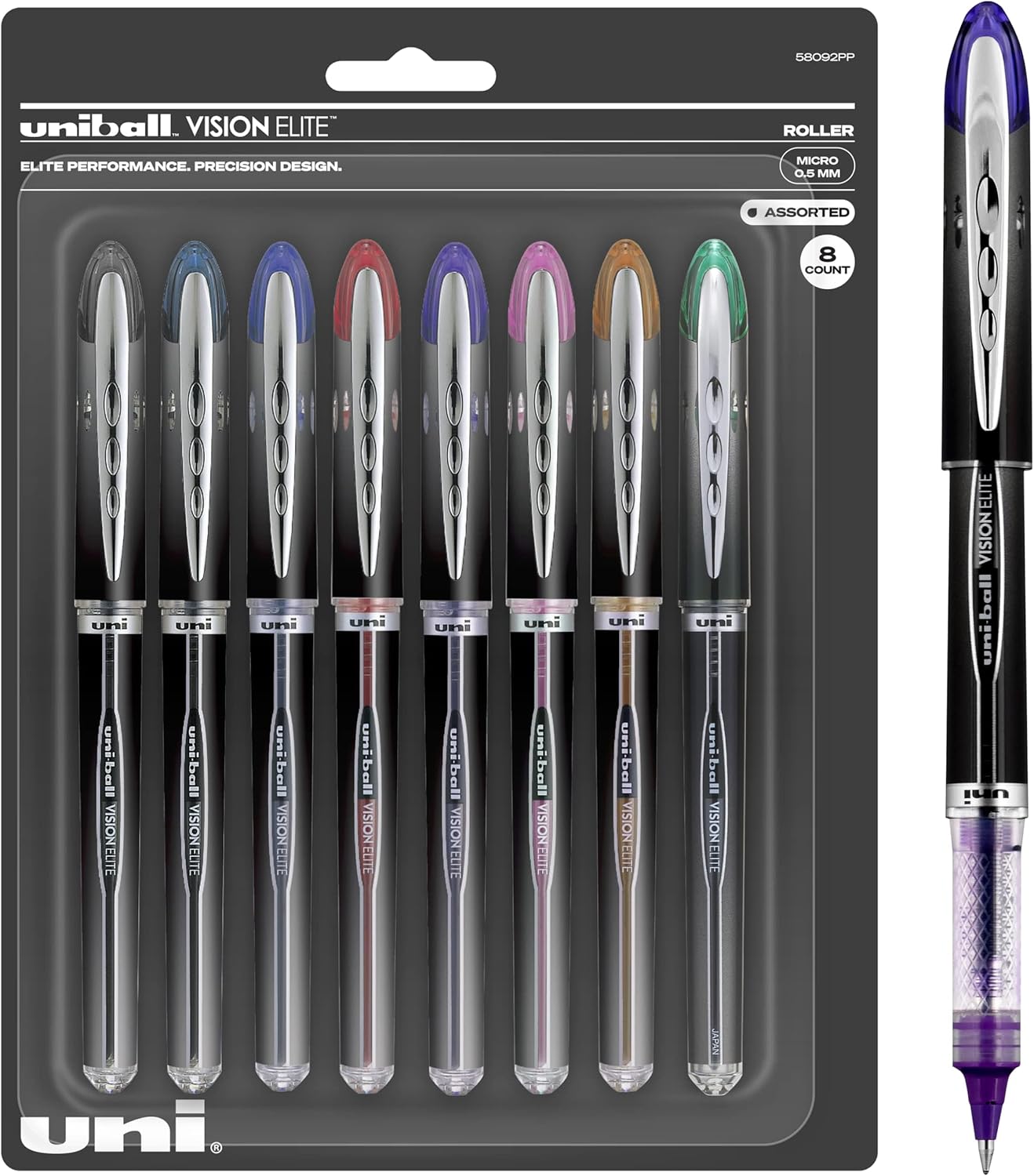 uniball Vision Elite Roller Ball Pen, Stick, Micro 0.5 Mm, Assorted Ink Colors,...