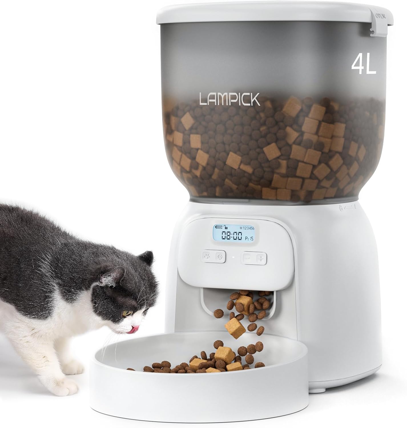 Automatic Cat Feeder, 4L Detachable Cat Food Dispenser for Dry Food Up to 15 Por...