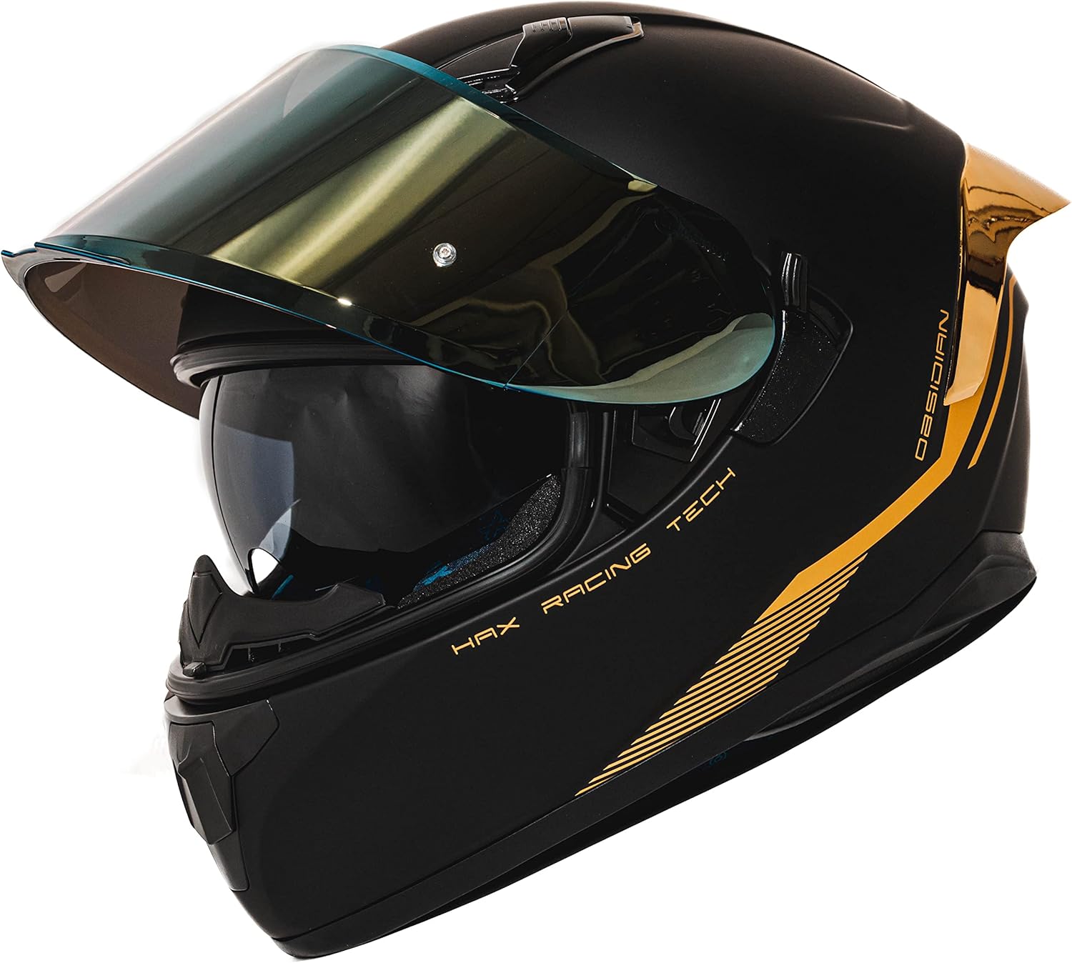 HAX Obsidian Full Face Dual Visor Adult Motorcycle Helmet for Motorbike Street B...