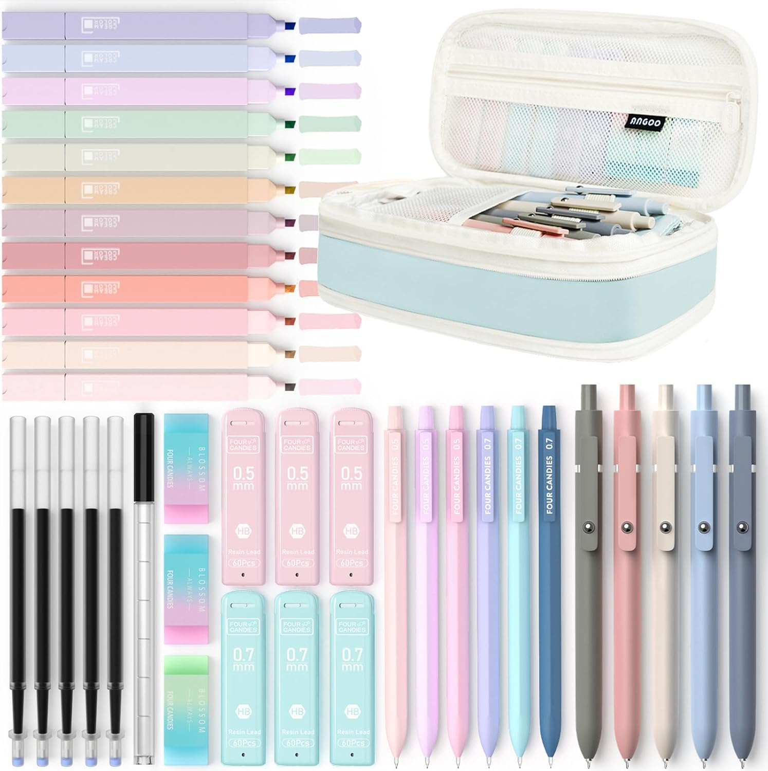 Four Candies 39 PCS Aesthetic School Supplies with Cute Pen Case, 12 Pastel High...