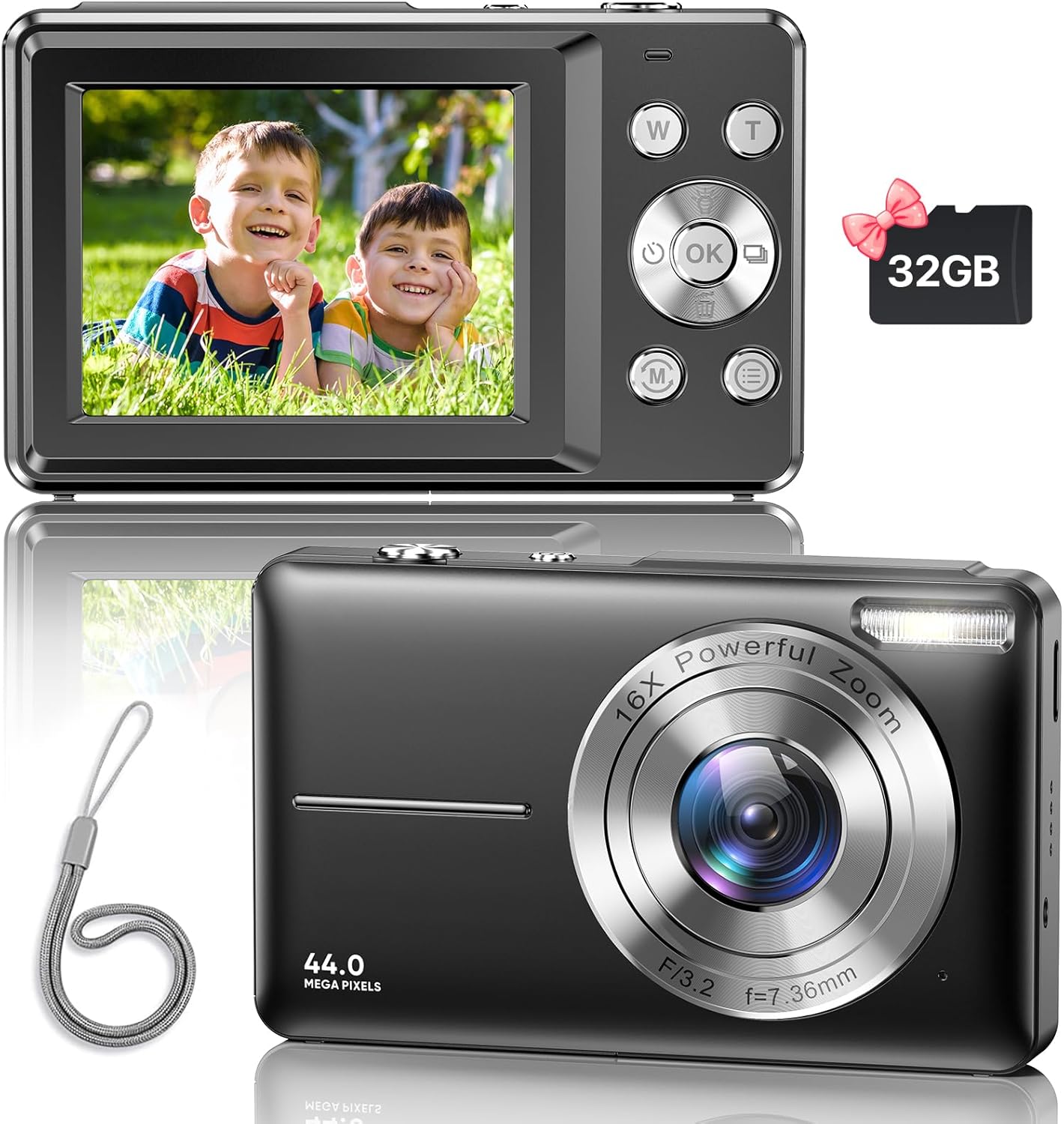 Digital Camera, Upgraded FHD 1080P Digital Camera with Strap 32GB SD Card 16X Di...