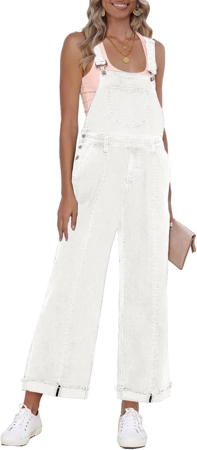 Vetinee Womens Overalls Denim Loose Fit Wide Leg Bib Stretch Baggy Jeans Jumpsui...
