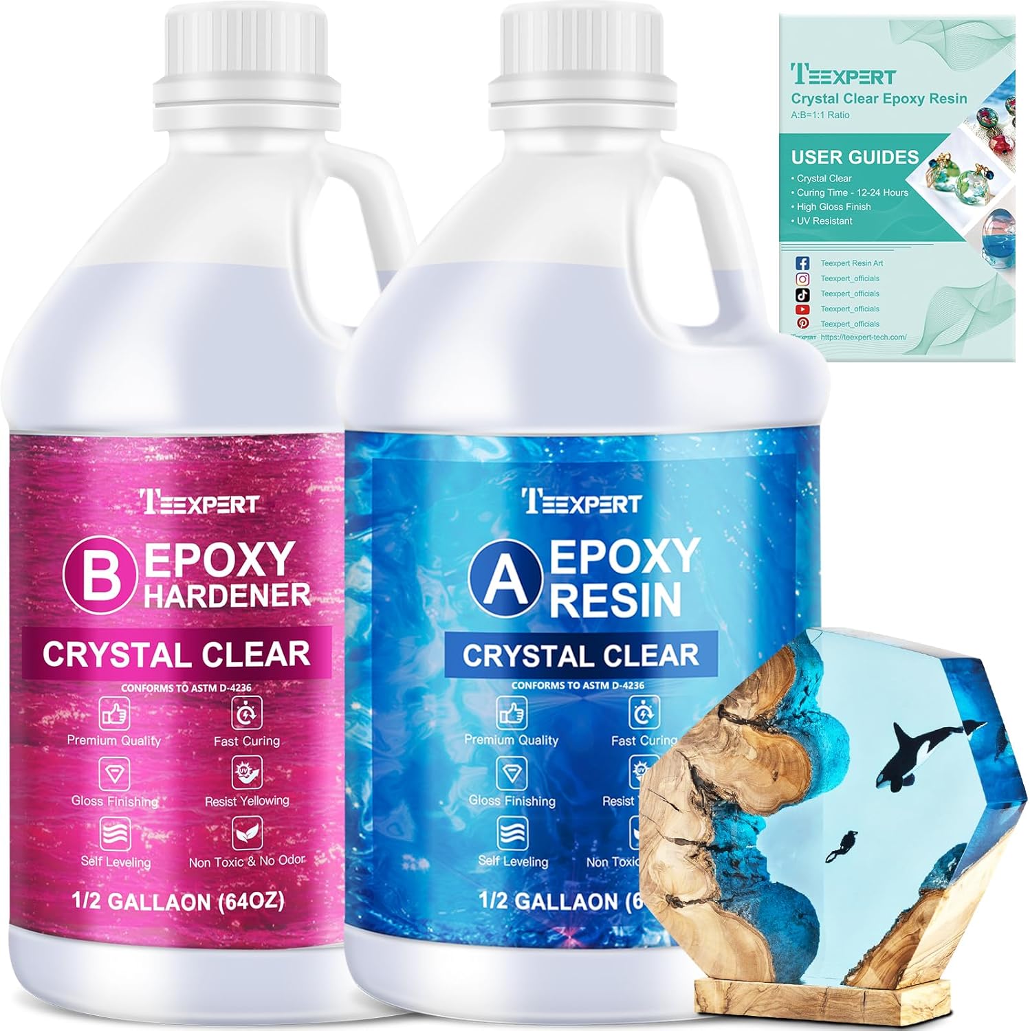 Teexpert Epoxy Resin Crystal Clear Kit 1 Gallon High-Gloss Coating and Casting R...