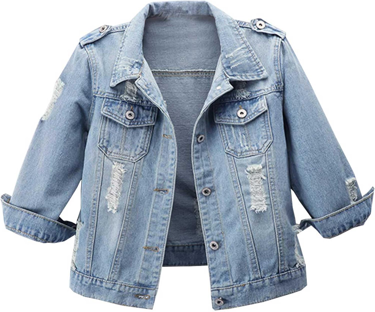 Hixiaohe Women Autumn 3/4 Sleeve Retro Short Denim Jackets Light Blue Jean Coats...