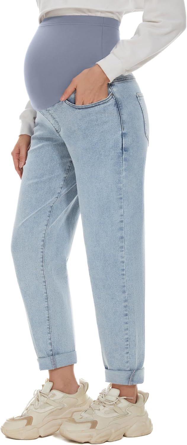 POSHGLAM Women's Maternity Jeans, Special Over Belly Comfy Stretch Boyfriend Jea...