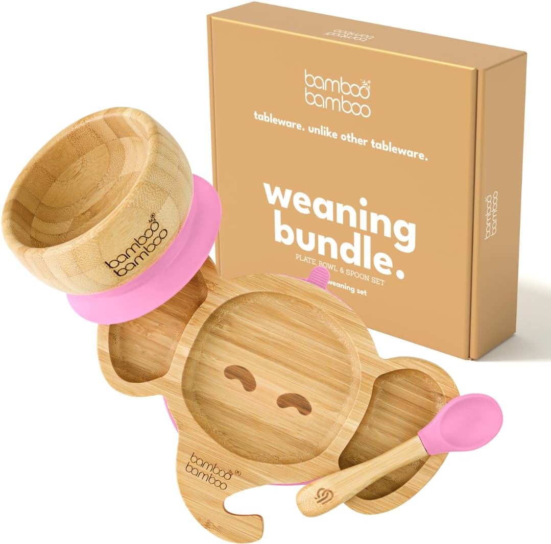 bamboo bamboo Baby Plate & Bowl Set for Feeding and Weaning, Bamboo Elephant Pla...