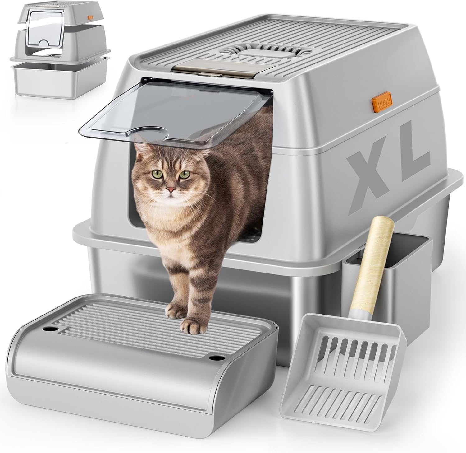 Stainless Steel Cat Litter Box with Lid, XL Extra Large Litter Box for Big Cats,...