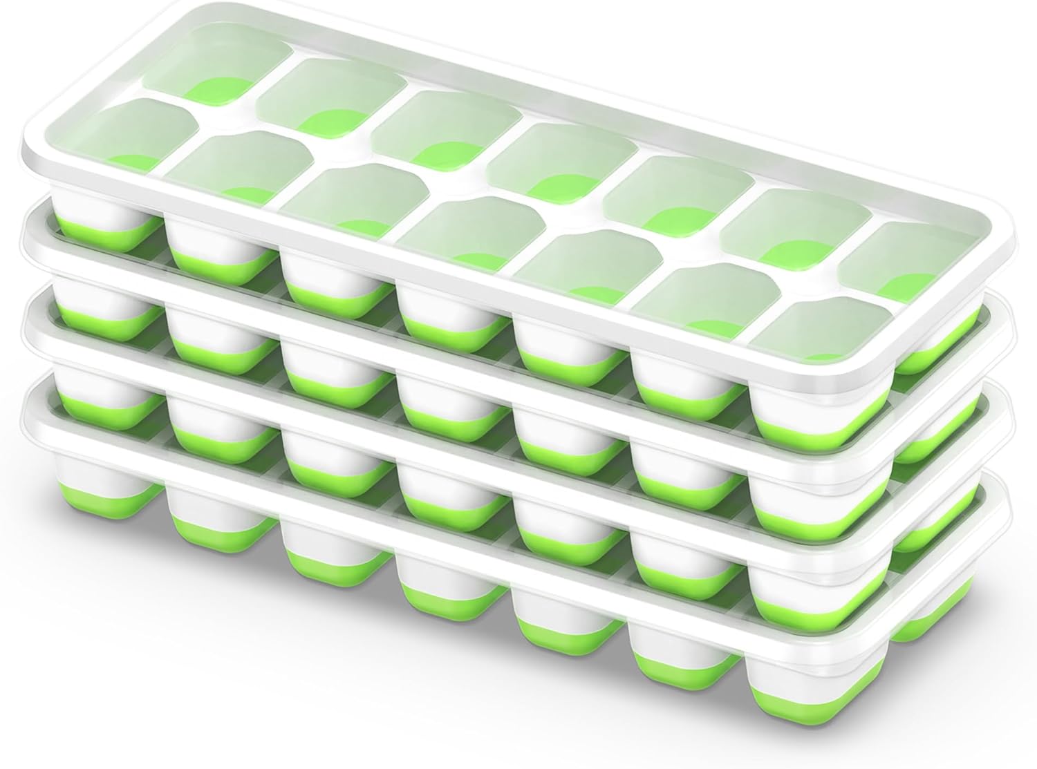 Ice Cube Tray with Lid, 4 Packs 56 Cubes Durable Stackable Ice Cube Trays for Fr...
