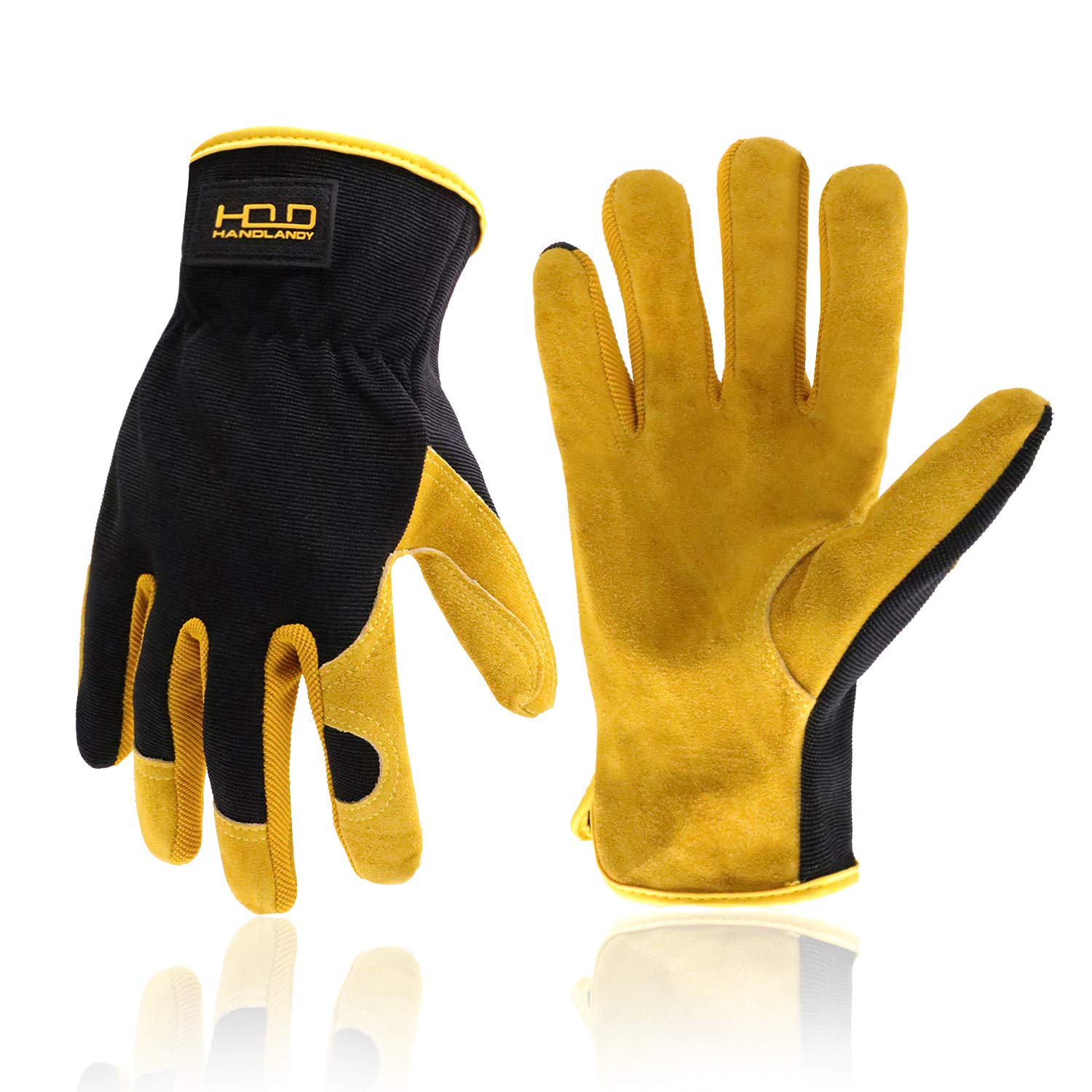 HANDLANDY Men Leather Gardening Gloves, Utility Work Gloves for Garden & Buildin...