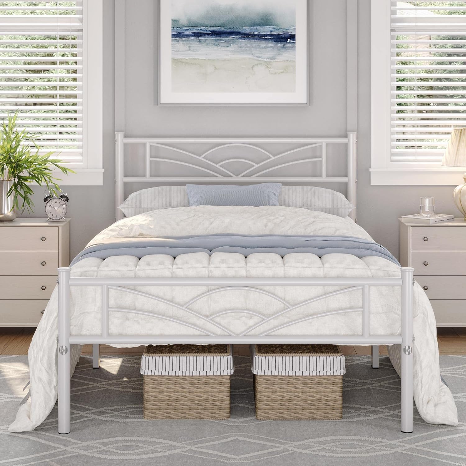 Yaheetech Twin Size Bed Frames Metal Platform Bed Mattress Foundation with Cloud...