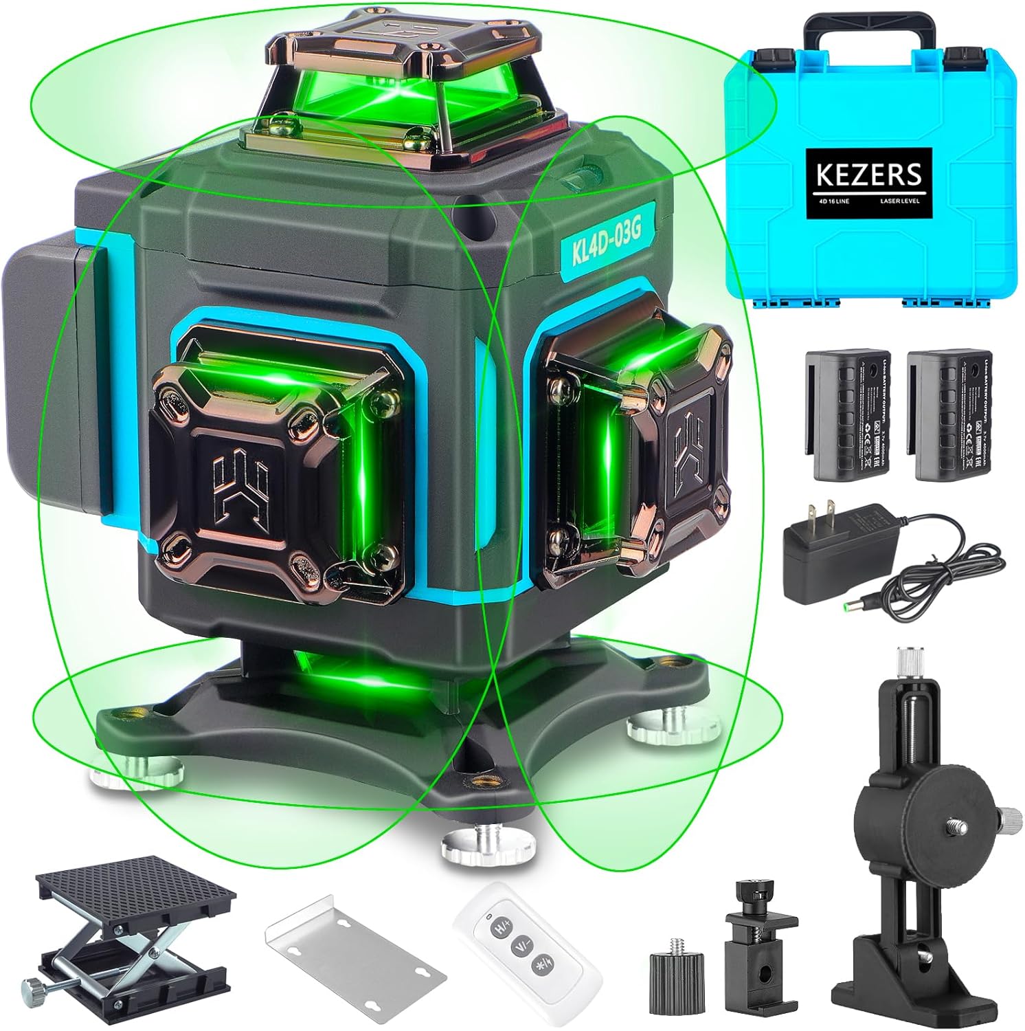 KEZERS Laser Level 360 Self Leveling,4 x 360 Laser Level with Screen Green Laser...