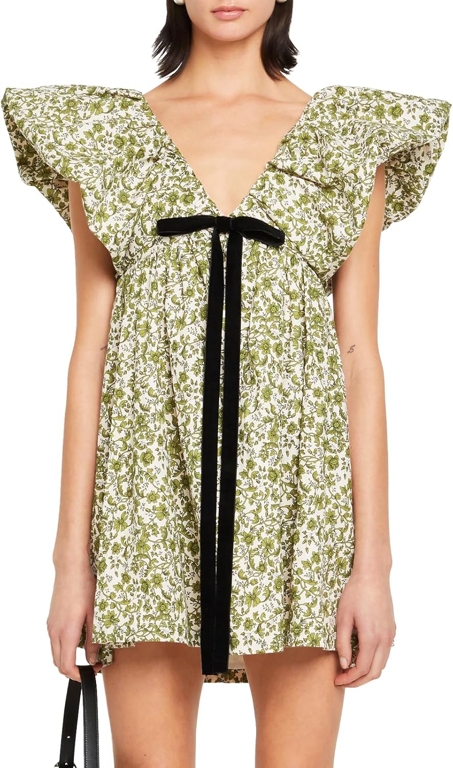 hibshaby Women's Floral Print Mini Dress V Neck Puff Sleeve Dress Short Babydoll...