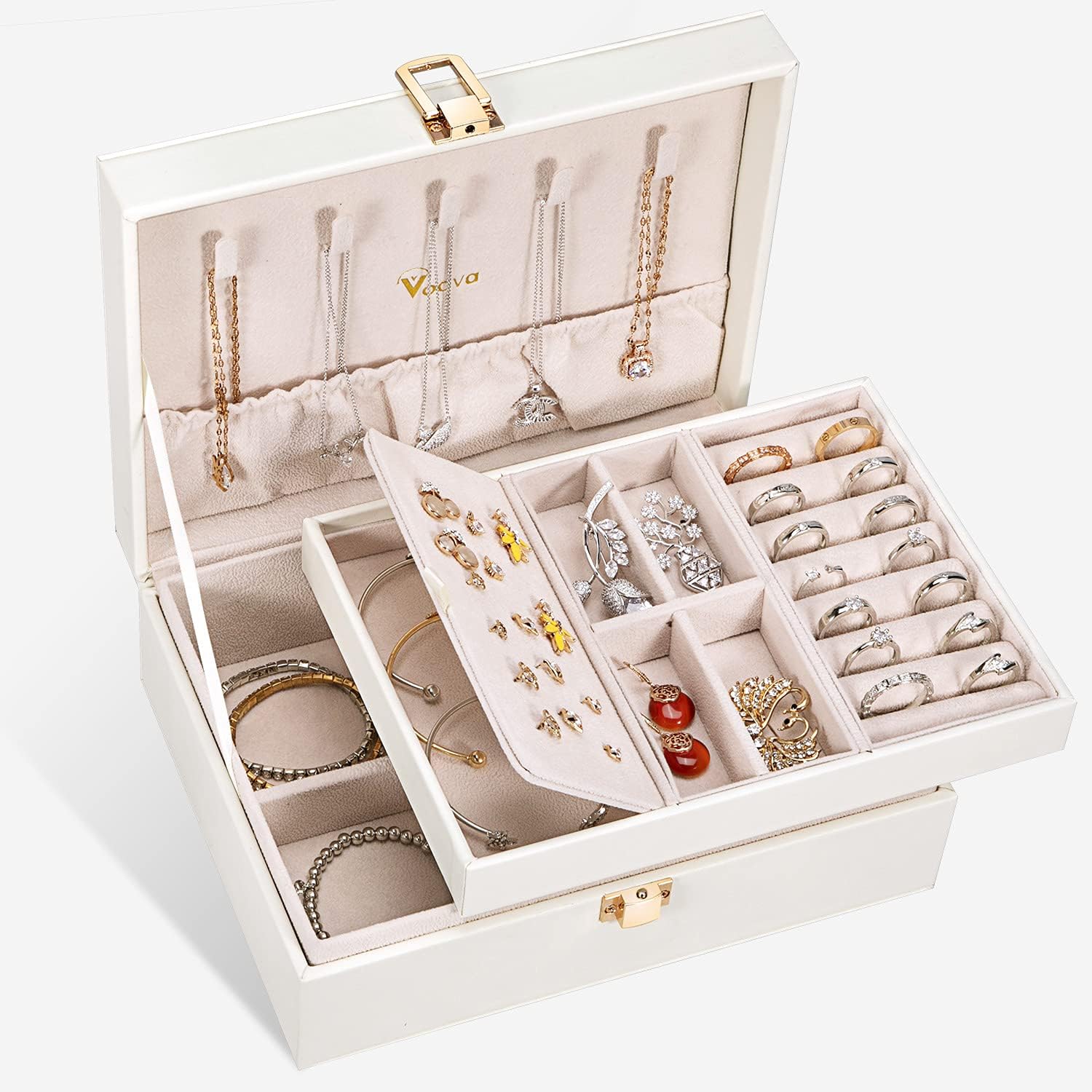 Voova Jewellery Box Organiser for Women Girls, 2 Layers Large Jewelry Storage Ca...
