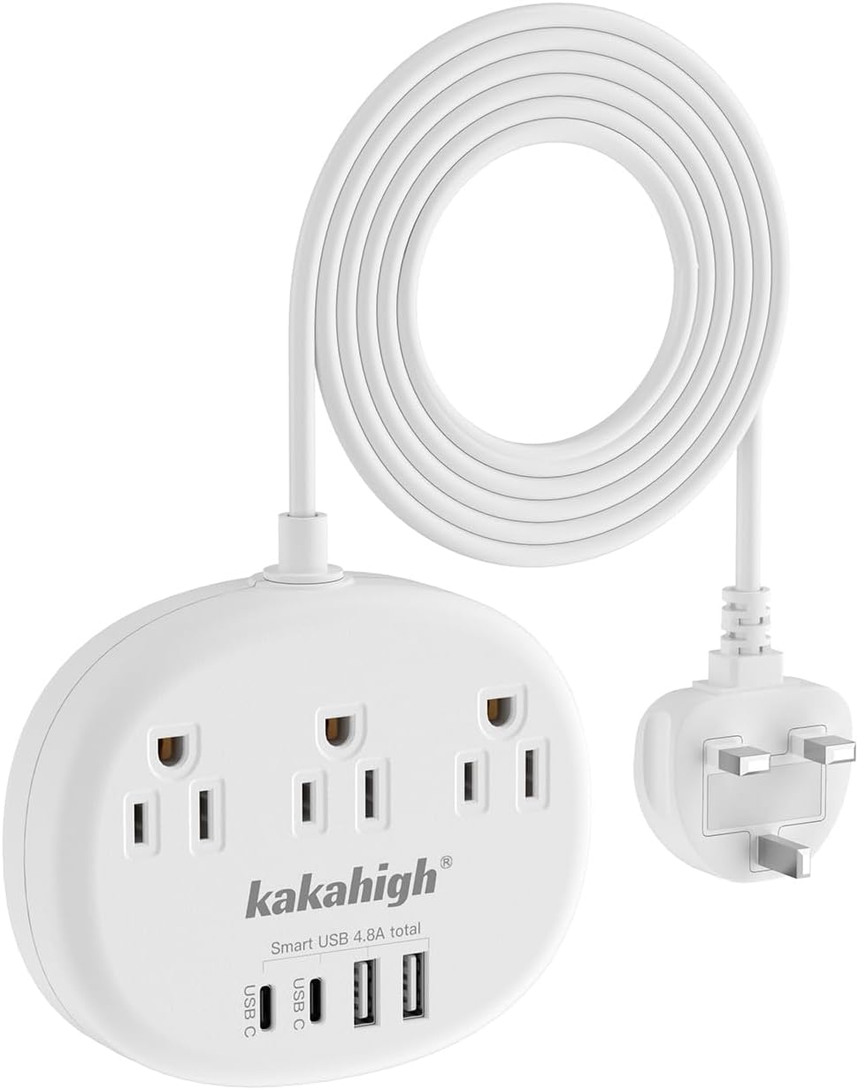 UK Adapters for Travel(13A), US to UK Plug Adapter with 3 Outlets 4 USB Ports (2...