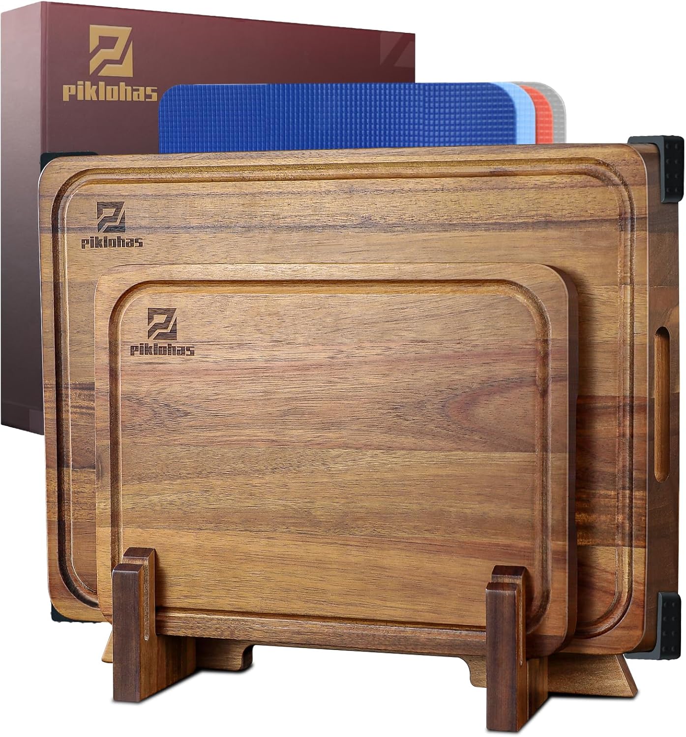 Cutting Boards Large Set of 7, Acacia Wood Charcuterie Chopping Board for Kitche...