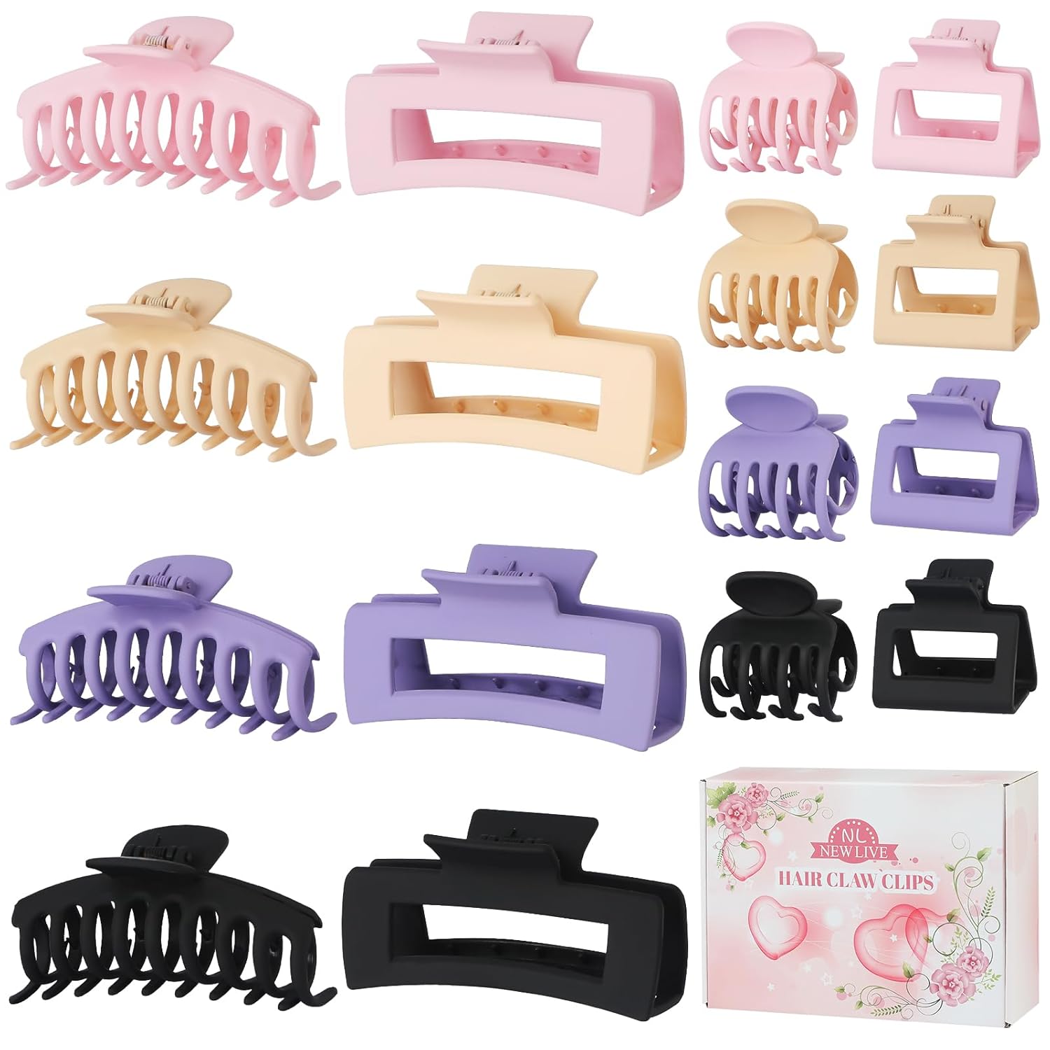 16 Pcs Nonslip Banana Clips for Women - Large and Small Matte Claws with Strong...