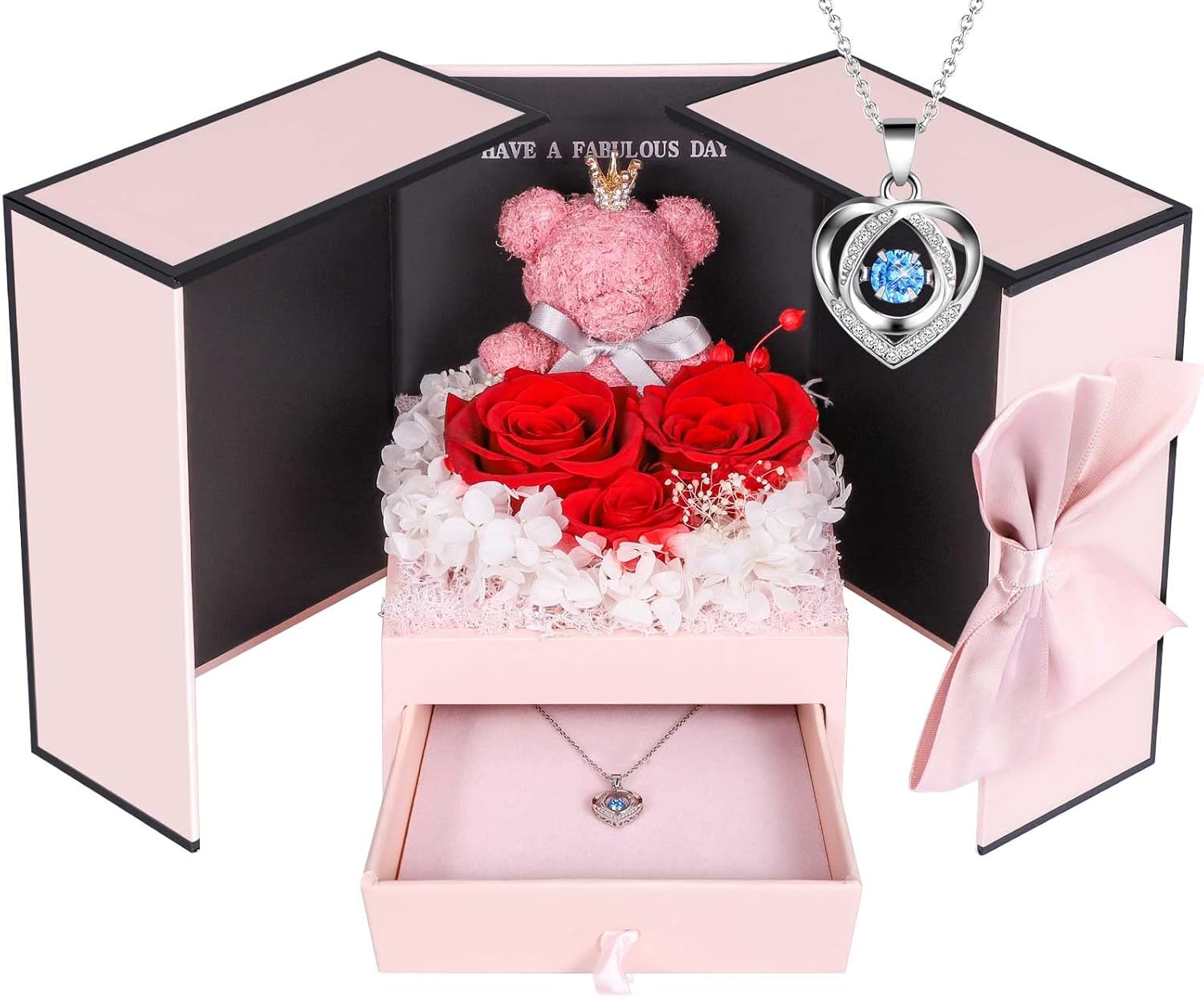 ADDWel Preserved Rose Gifts for Her, Forever Real Flowers with Sterling Silver N...