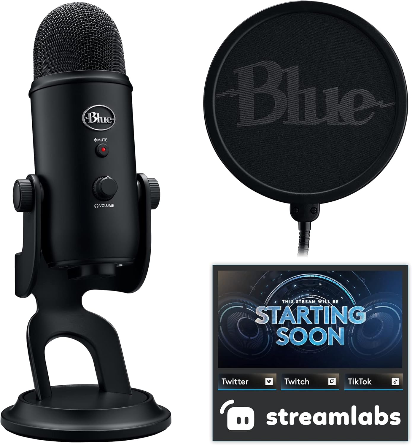 Logitech for Creators Blue Yeti Game Streaming Kit with Yeti USB Gaming Mic, Str...