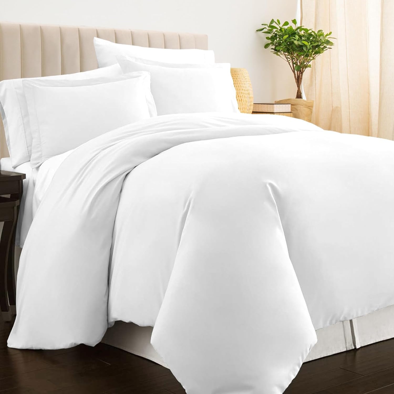Pizuna 100% Cotton King Size Duvet Cover Sets White, 400 Thread Count Long Stapl...