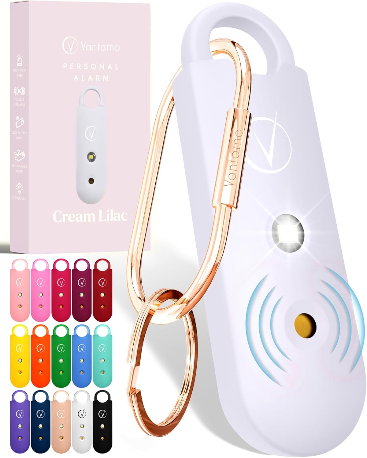 Vantamo Personal Alarm for Women - Extra Loud Double Speakers, First with Low Ba...