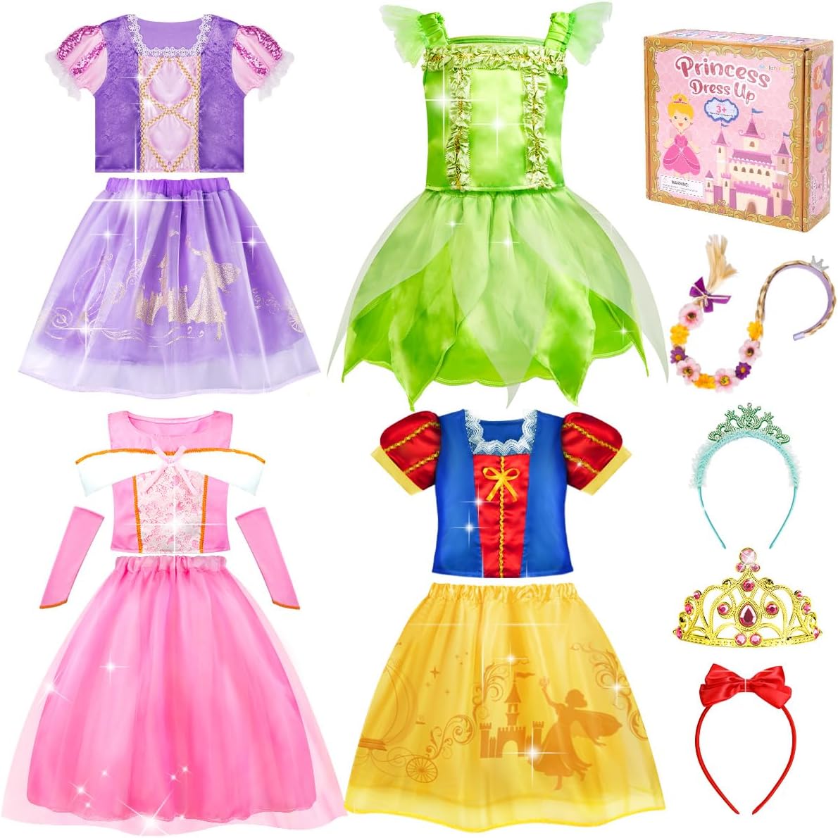 MELAND Princess Costumes for Girls - 4 Set of Princess Dress up for Girls, World...