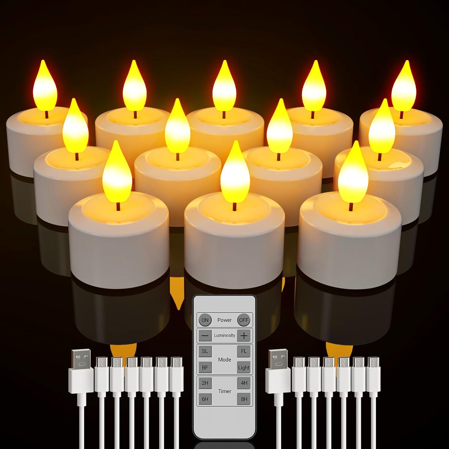 SoulBay Rechargeable Tea Lights, 12pcs Battery LED Flameless Tealight Candles wi...