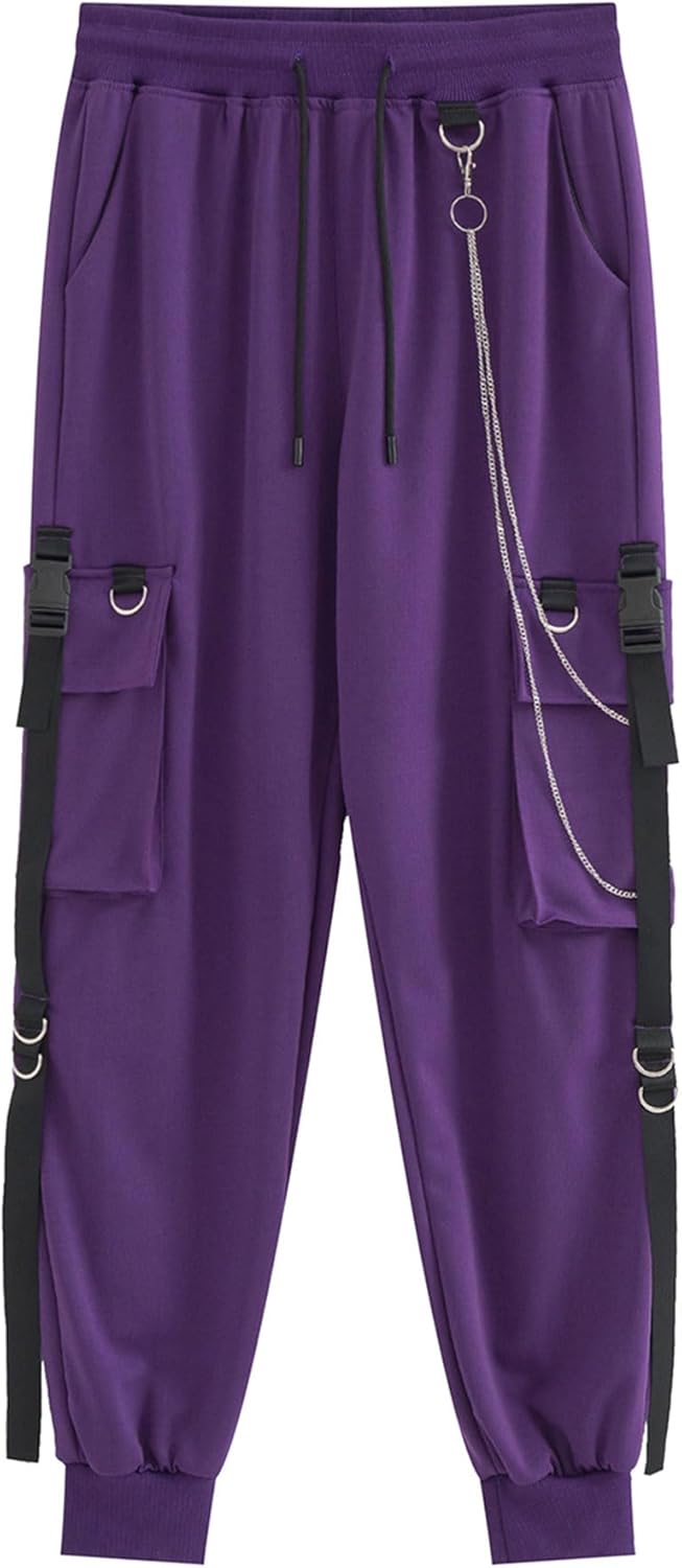 MEINVQIAOTI Black Cargo Pants for Women Techwear Women Loose Street Rock Style C...