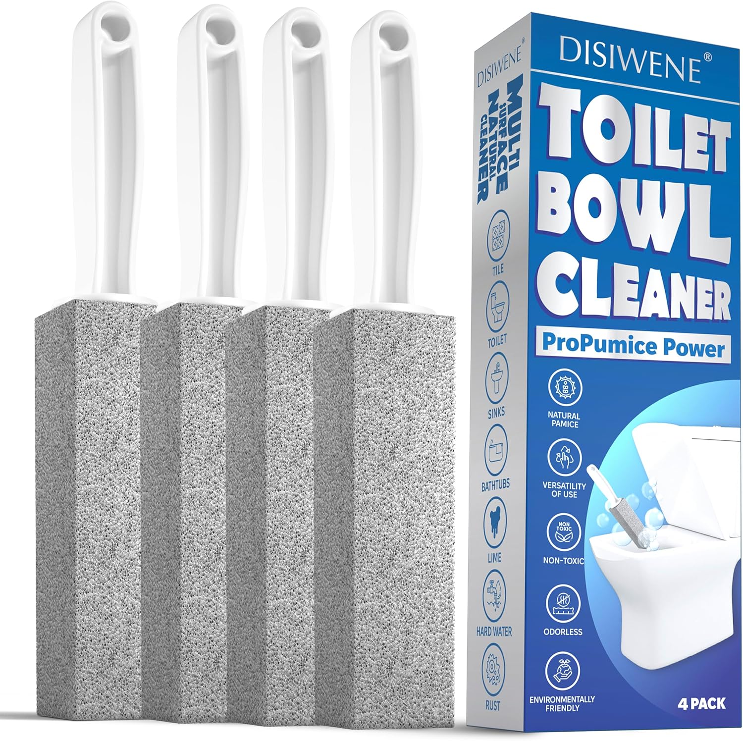DISIWENE Pumice Cleaning Stone with Handle Toilet Bowl Cleaner Hard Water Ring R...