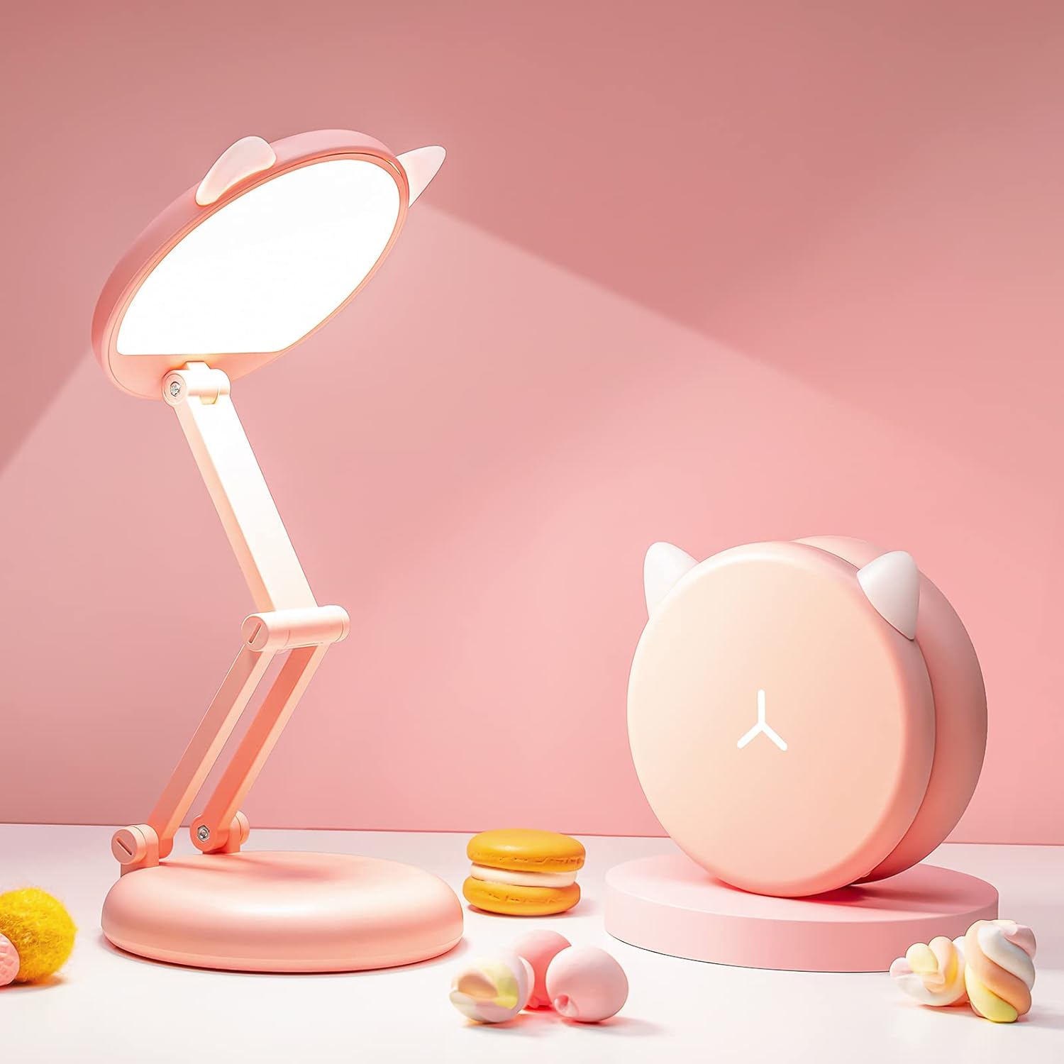 One Fire LED Desk Lamp Rechargeable 3600mAh Battery Portable Foldable Pink Kawai...