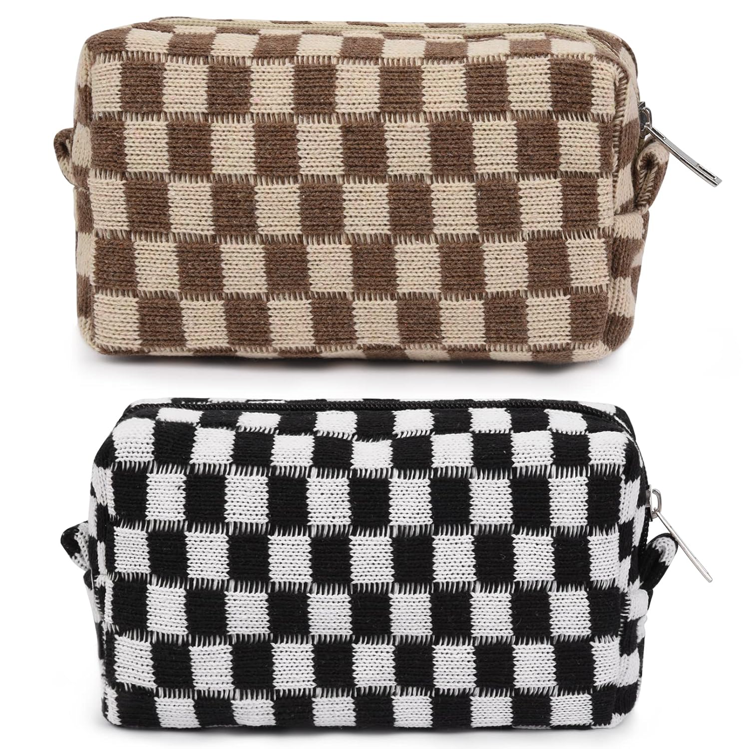 SOIDRAM 2 Pieces Checkered Cosmetic Travel Bags - Cute Makeup Pouch Organizers W...
