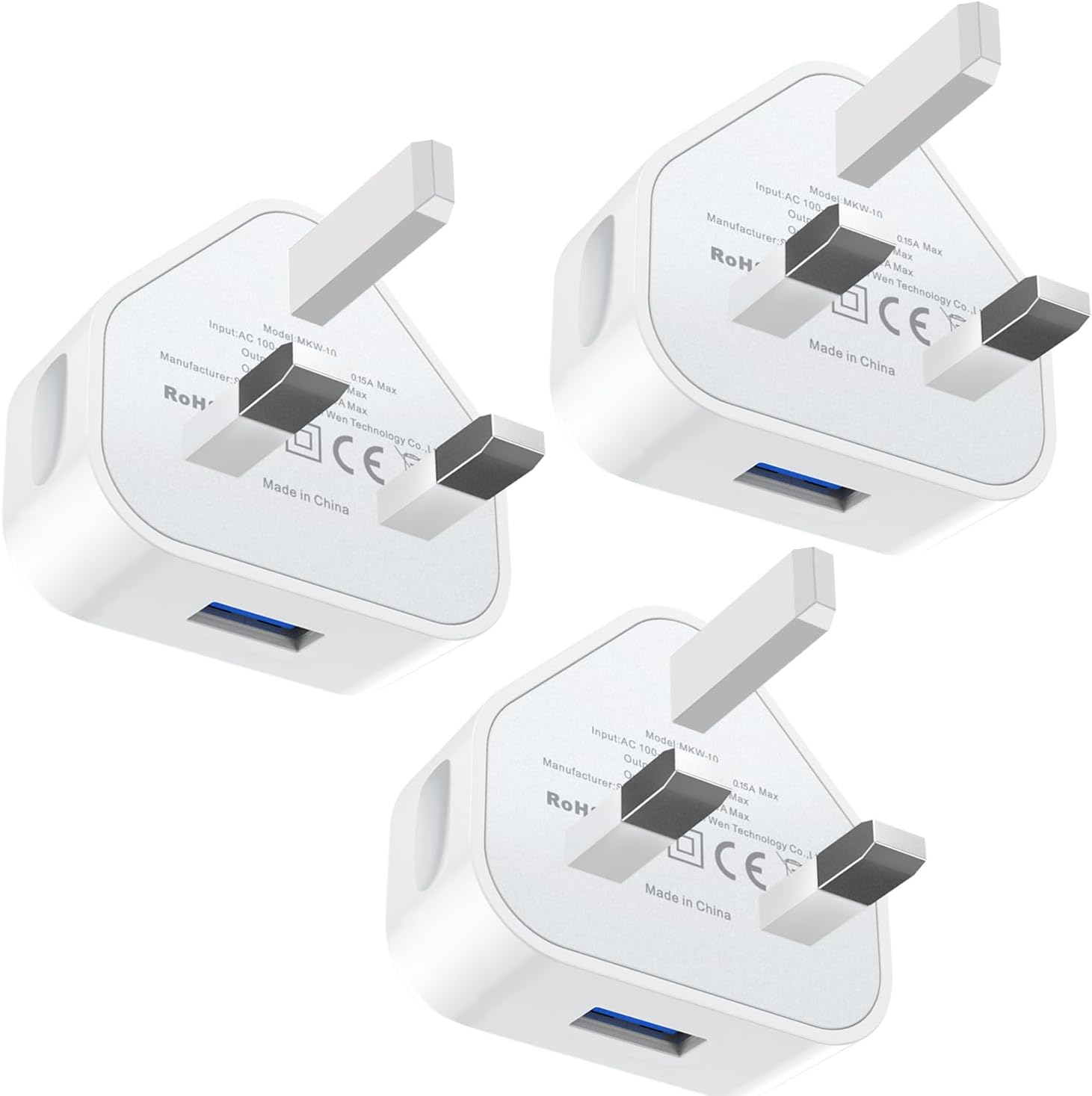 USB Plug 3 Pack, USB Mains Charger Adaptor UK 5V 1A Wall Charging Plug Adapter f...