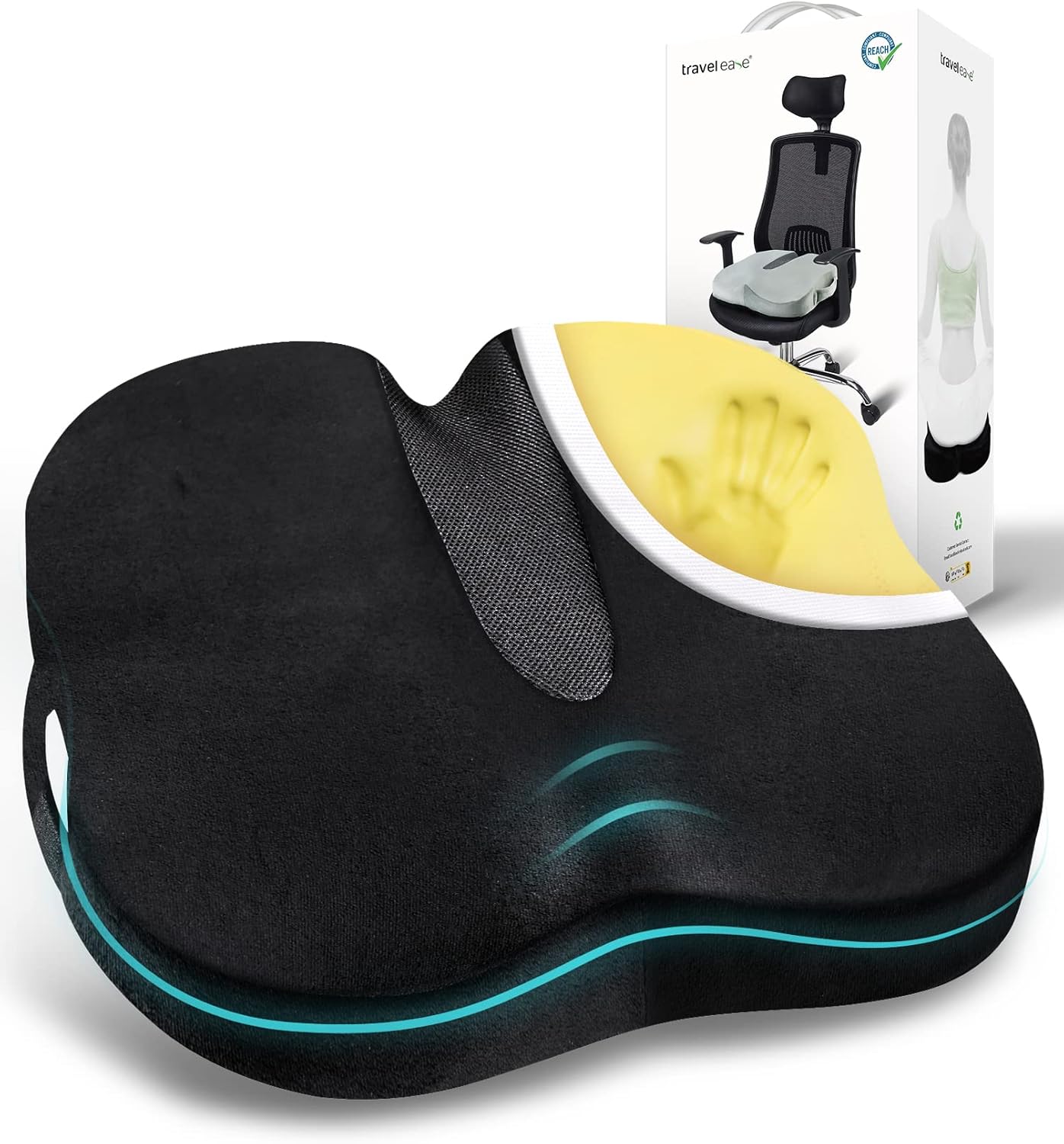 Travel Ease Ergonomic Seat Cushion, Premium Memory Foam Chair Pad with Anti-Slip...