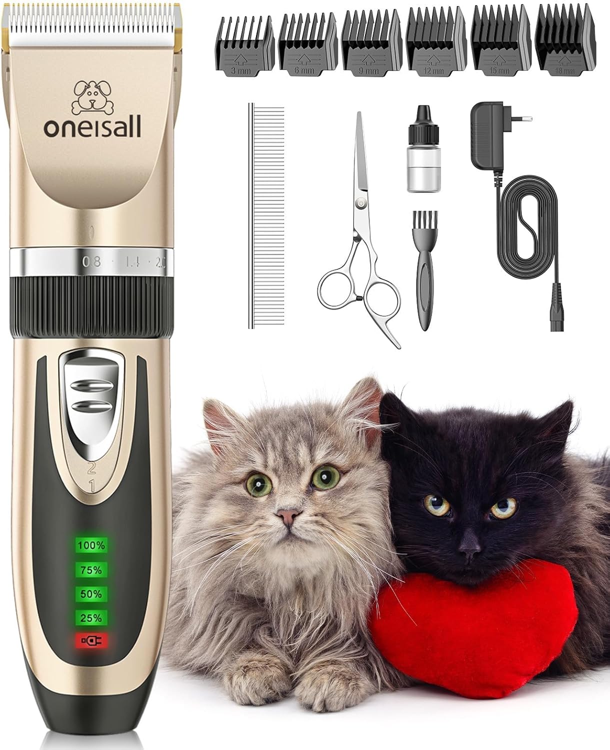 oneisall Cat Clippers for Matted Fur, Cordless Low Noise Cat Grooming Clippers f...