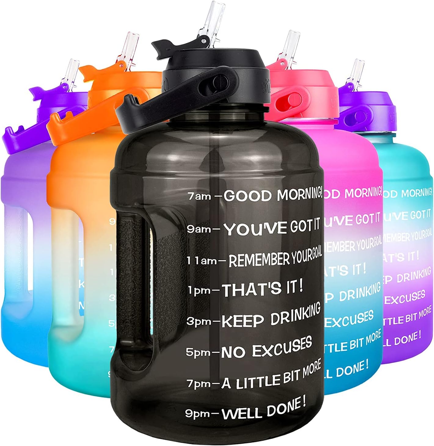 BuildLife Motivational Water Bottle 2.2L - Large Capacity Water Jug with Straw &...