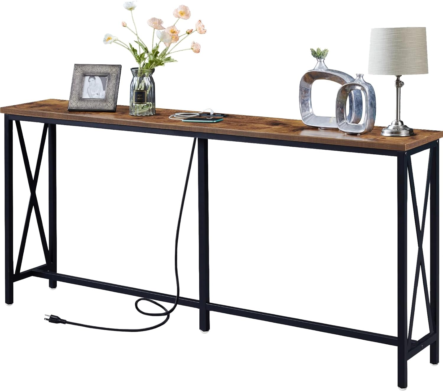 SUPERJARE 70 Inch Console Table with Outlet, Extra Long Entryway Table with Meta...