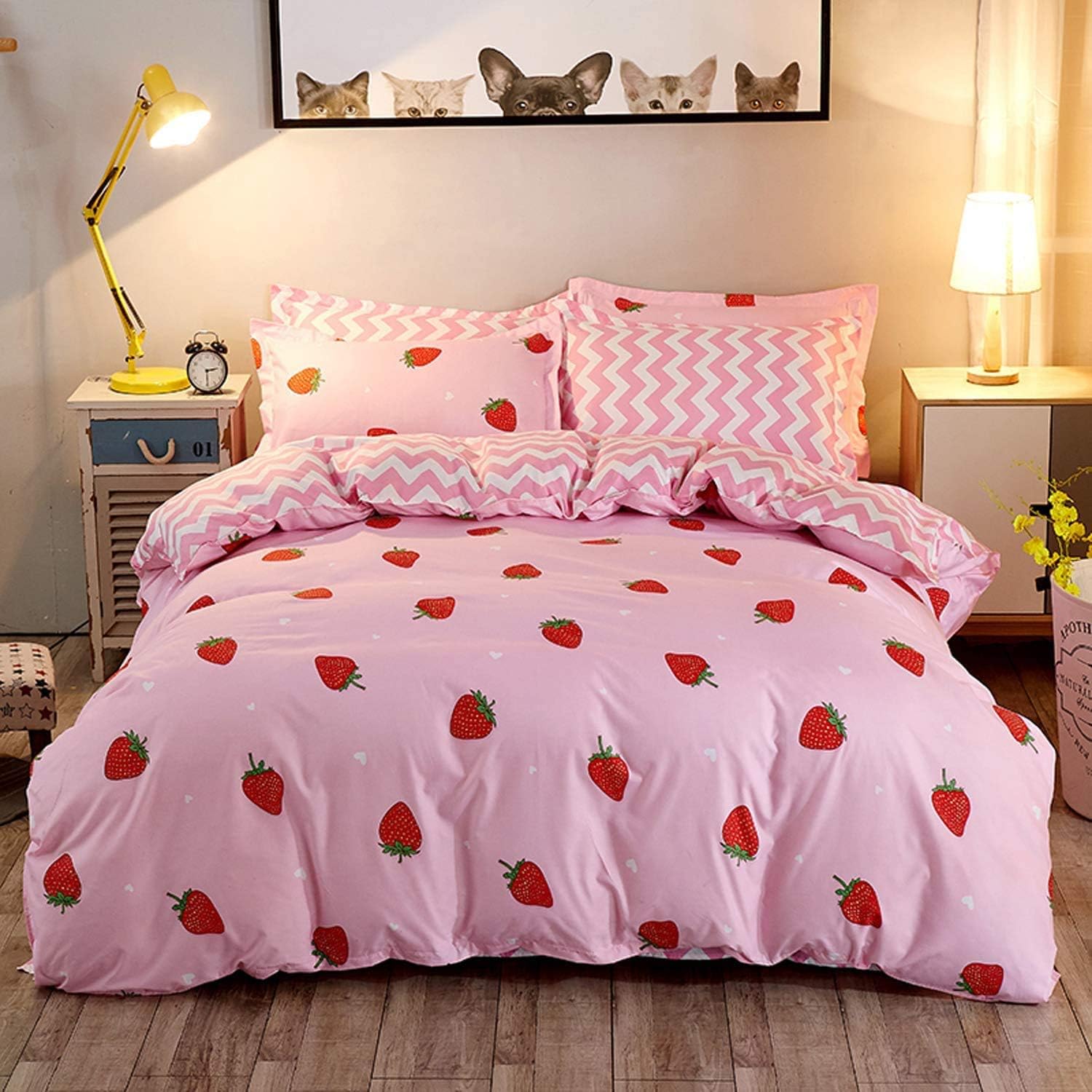 Loussiesd Strawberry Bedding Single Bedding for Kids Girls Bedding Set Cute Kawa...