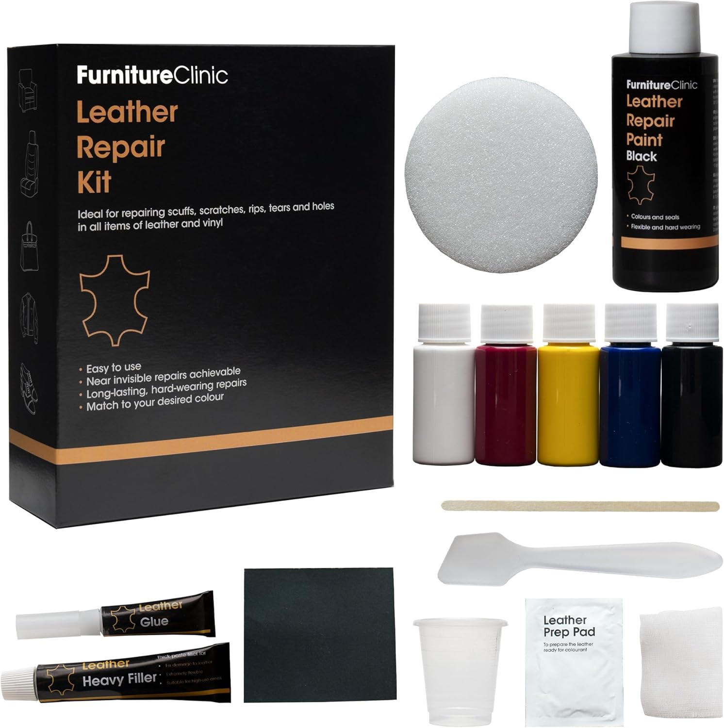 Furniture Clinic Complete Leather Repair Kit, Special Repair Kit for Sofas and C...