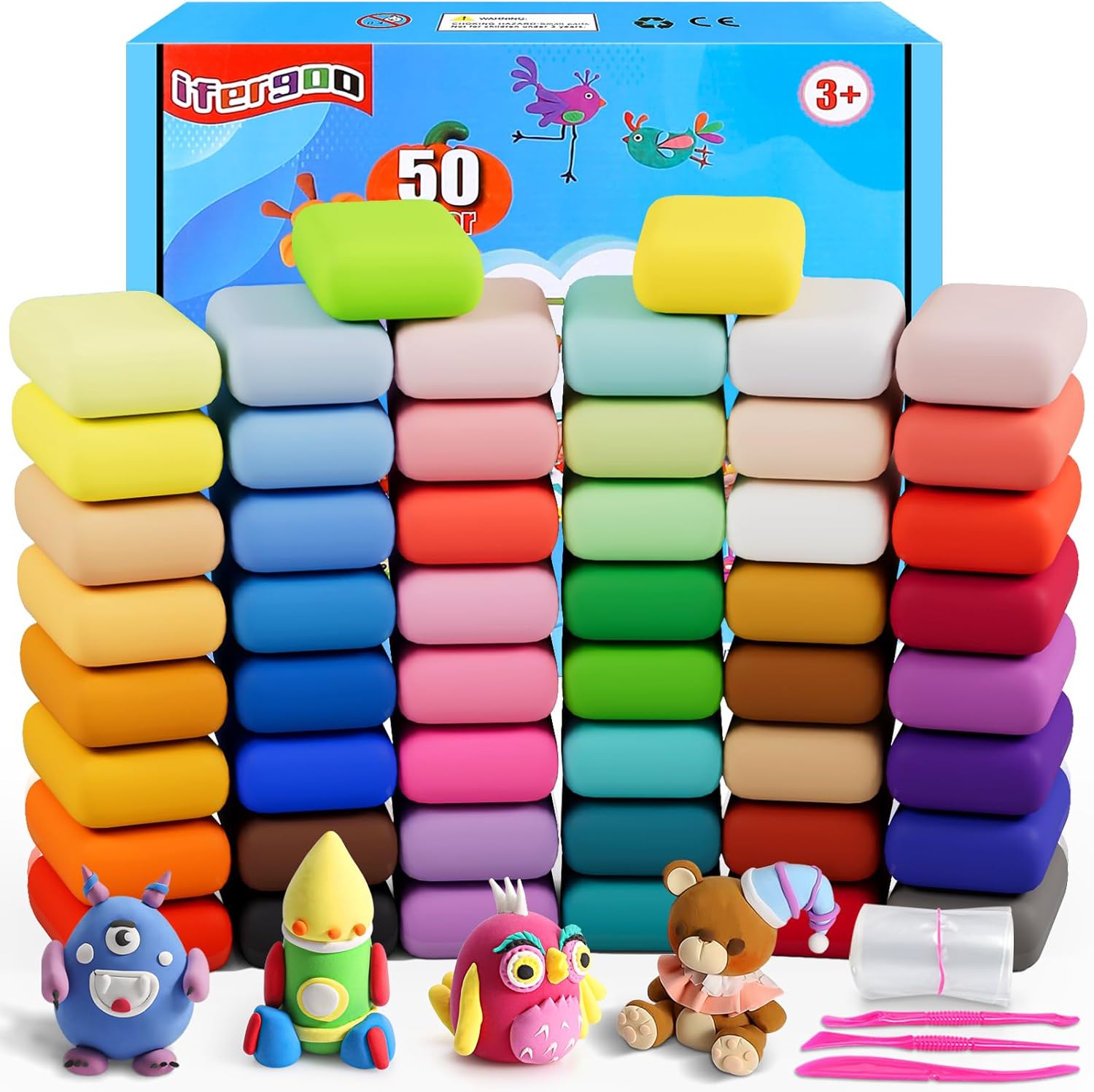 iFergoo Air Dry Clay, 50 Colours Modelling Clay for Kids, Safe and No-Toxic Mode...
