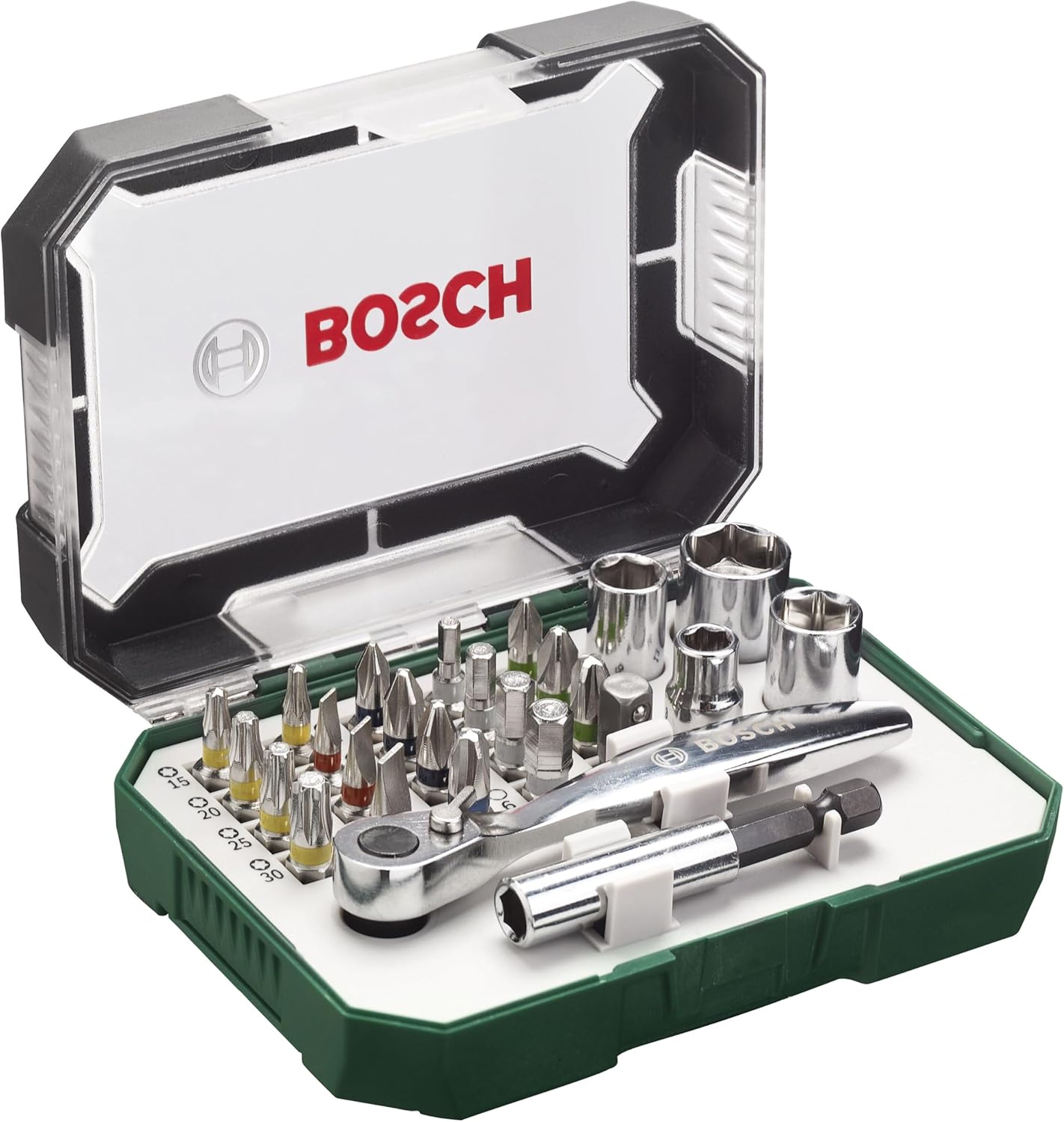 Bosch 26pc. Screwdriver Bit and Ratchet Set (PH-, PZ-, Hex-, T-, S-Bit, Accessor...