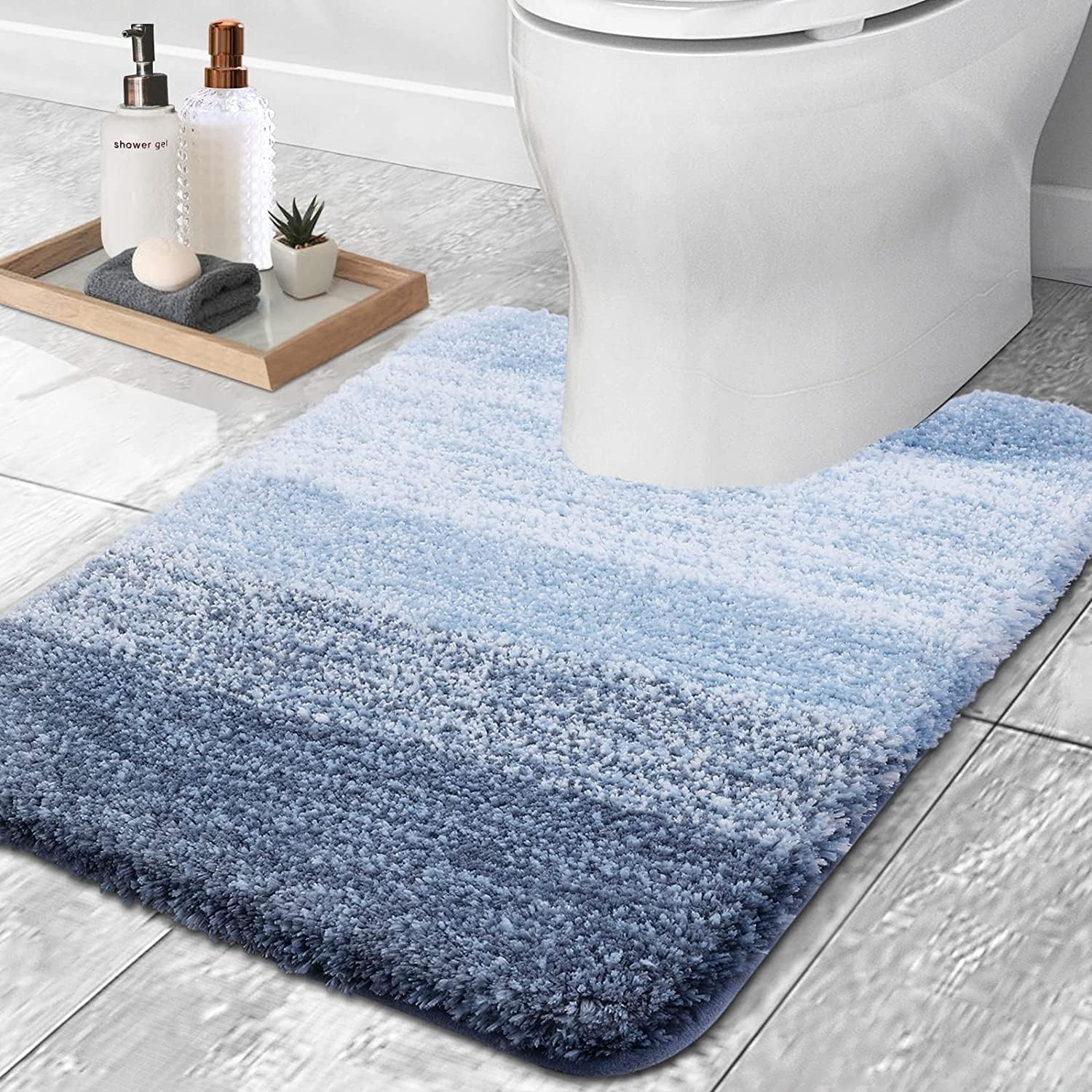 smiry Microfiber U-Shape Toilet Mat, Special Shaggy Soft Pedestal Mat for Bathro...