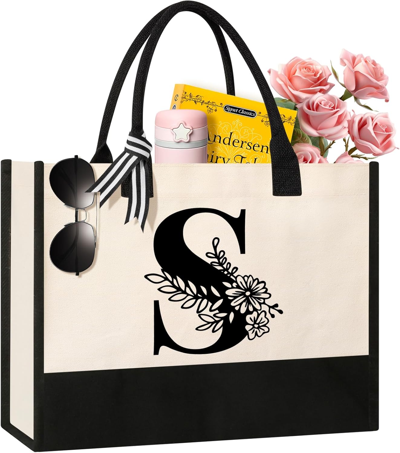 Personalized Initial Canvas Tote Bag Cosmetic Bags, Suitable for Birthday, Weddi...