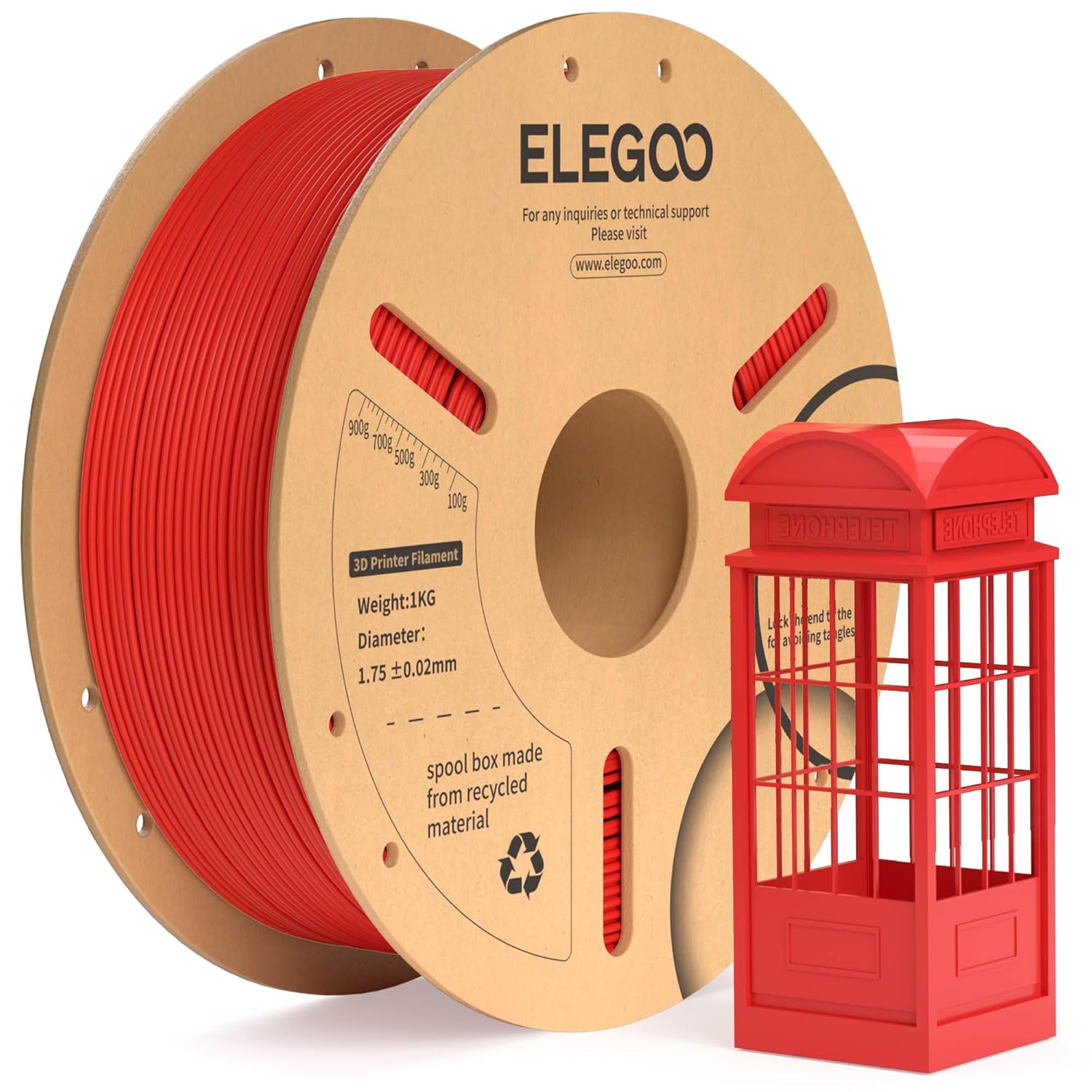 High-Quality ELEGOO PLA Filament, Special 1.75mm Red 3D Printer Filament, Tough...