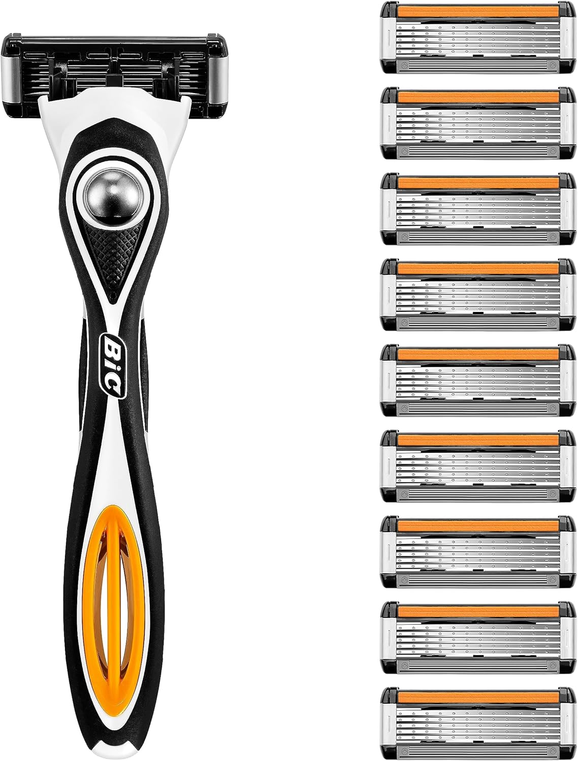 BIC Hybrid 5 Flex Refillable Men's Razor, 1 Weighted Handle and 10 Nano-Tech Tit...