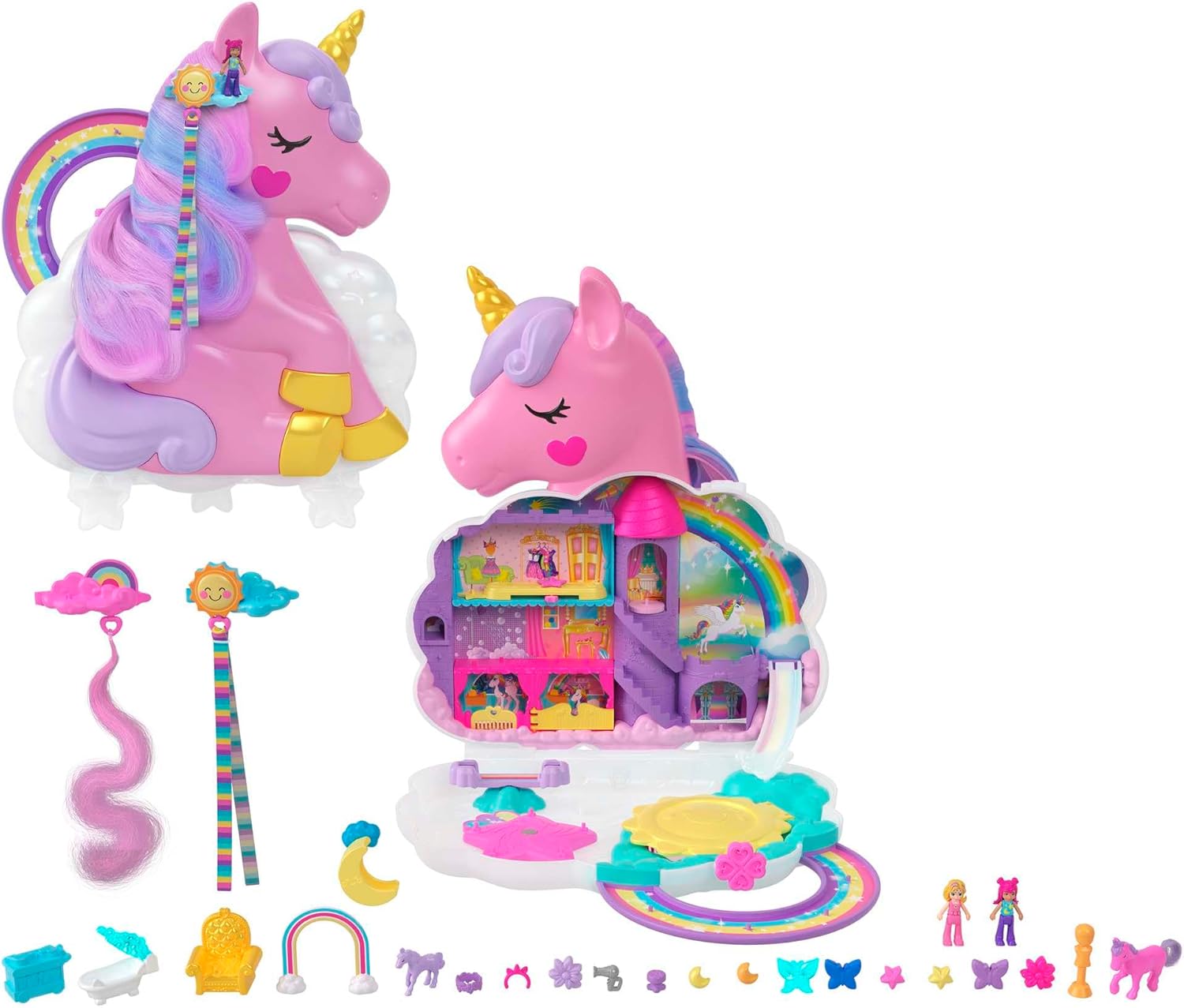 Polly Pocket Mini Toys, Rainbow Unicorn Salon Styl...