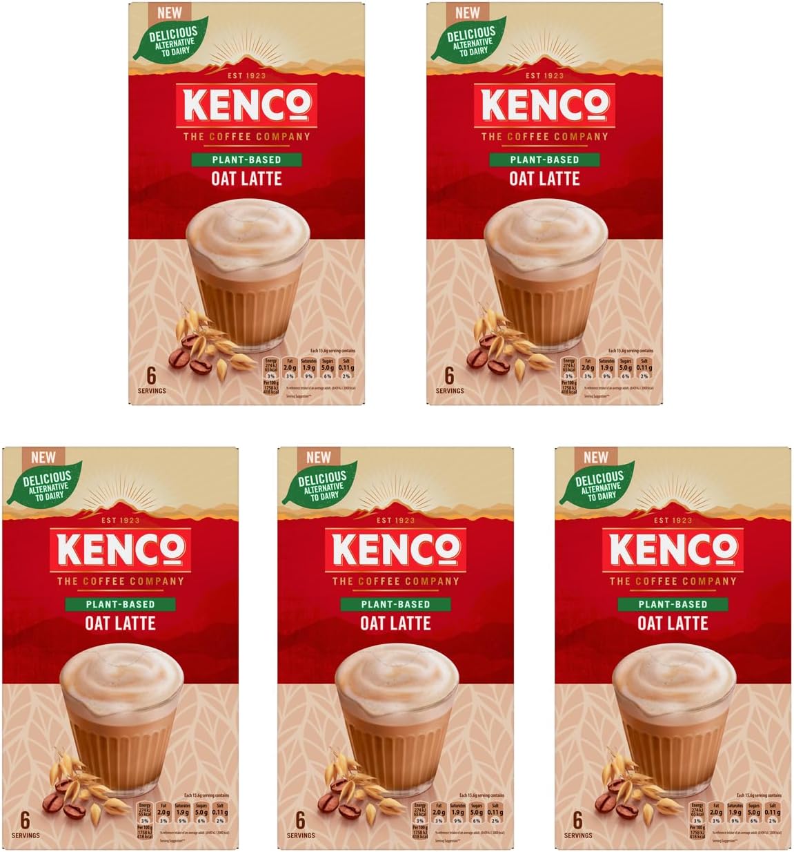 Kenco Plant Based Oat Latte Instant Coffee Sachets x6 (Pack of 5, Total 30 Sache...
