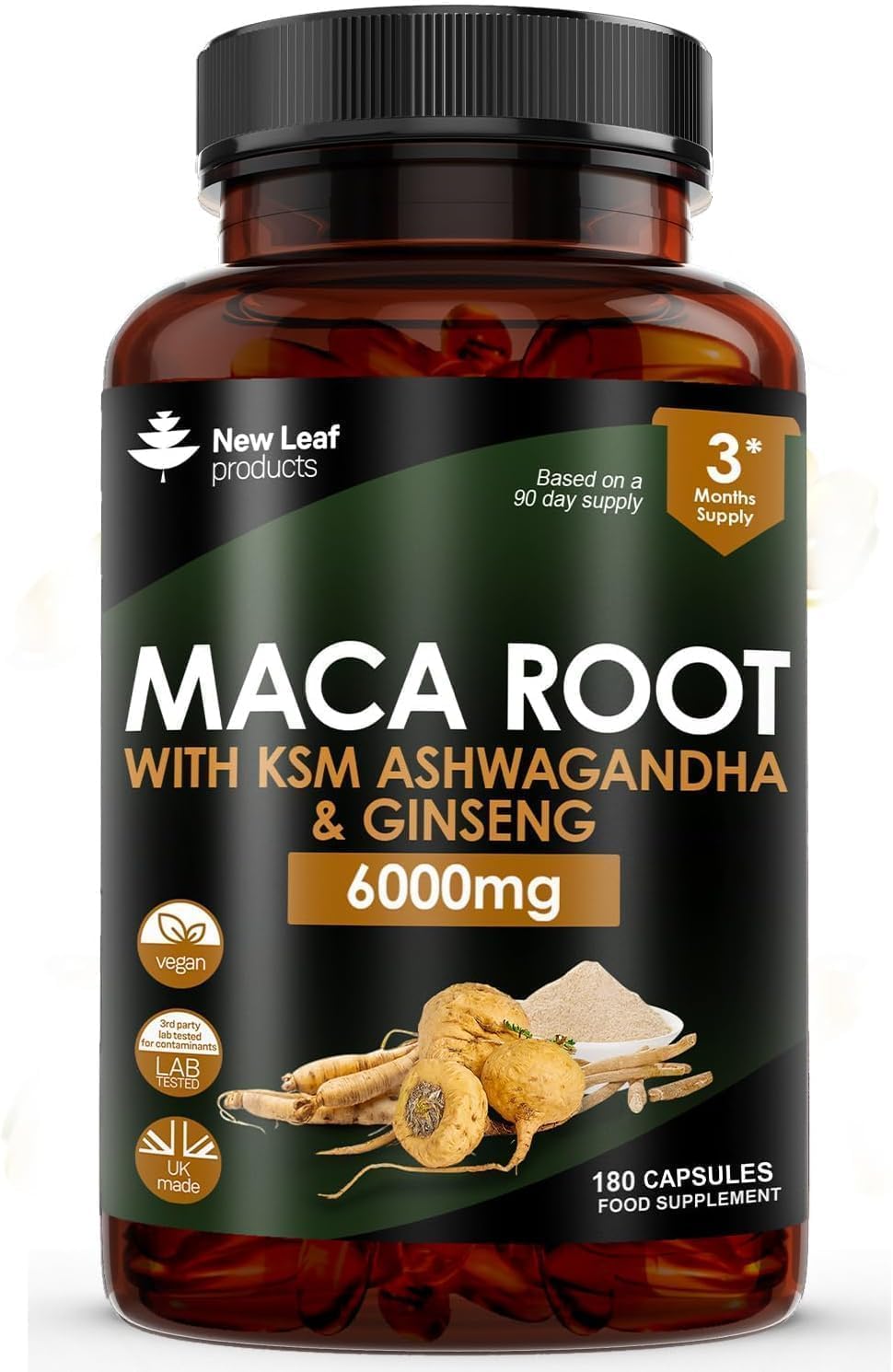 High-Strength Maca Root Capsules, Special Blend with KSM Ashwagandha and Ginseng...