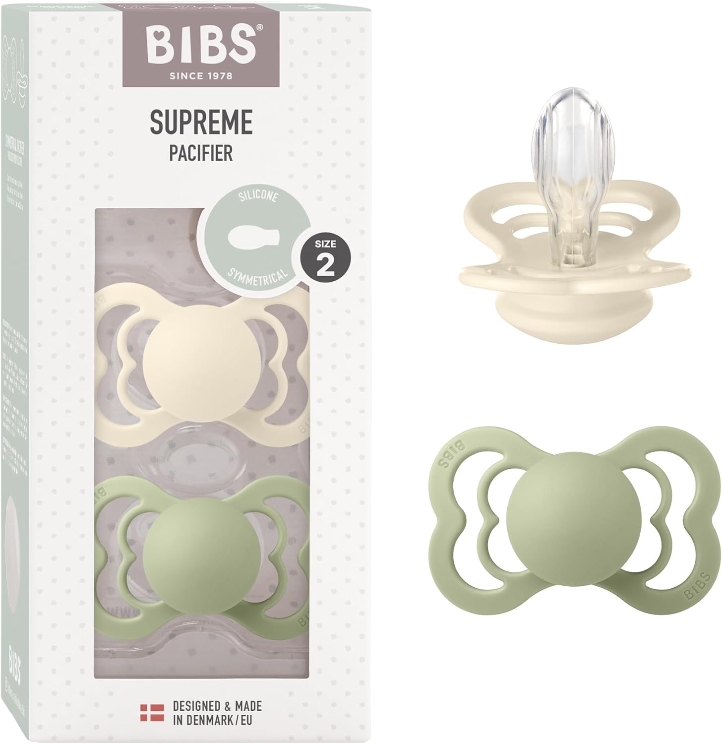 BIBS Supreme Soother 2-Pack, BPA Free Dummy Pacifier, Symmetrical Nipple. Silico...