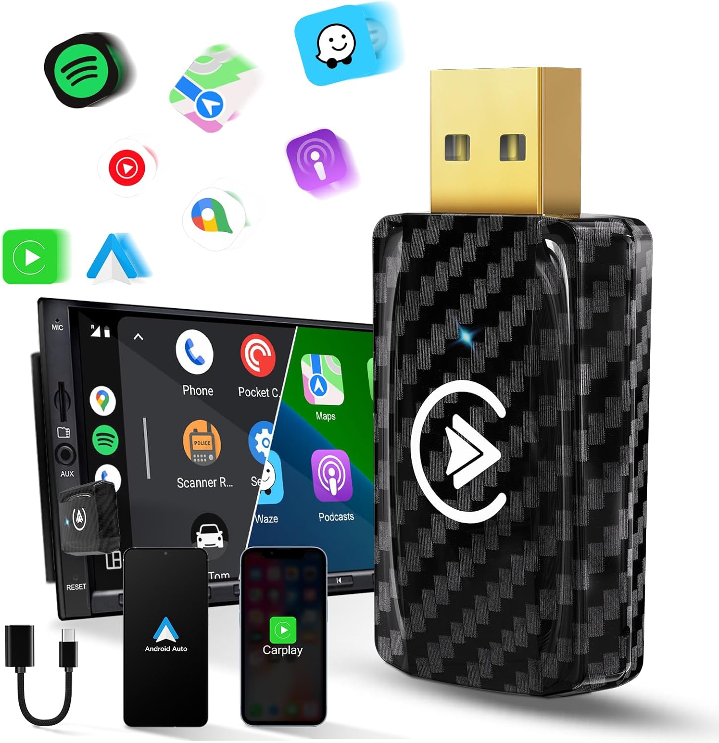 Innovative MSXTTLY Wireless CarPlay Adapter, Special 2 IN 1 Android Auto Adapter...